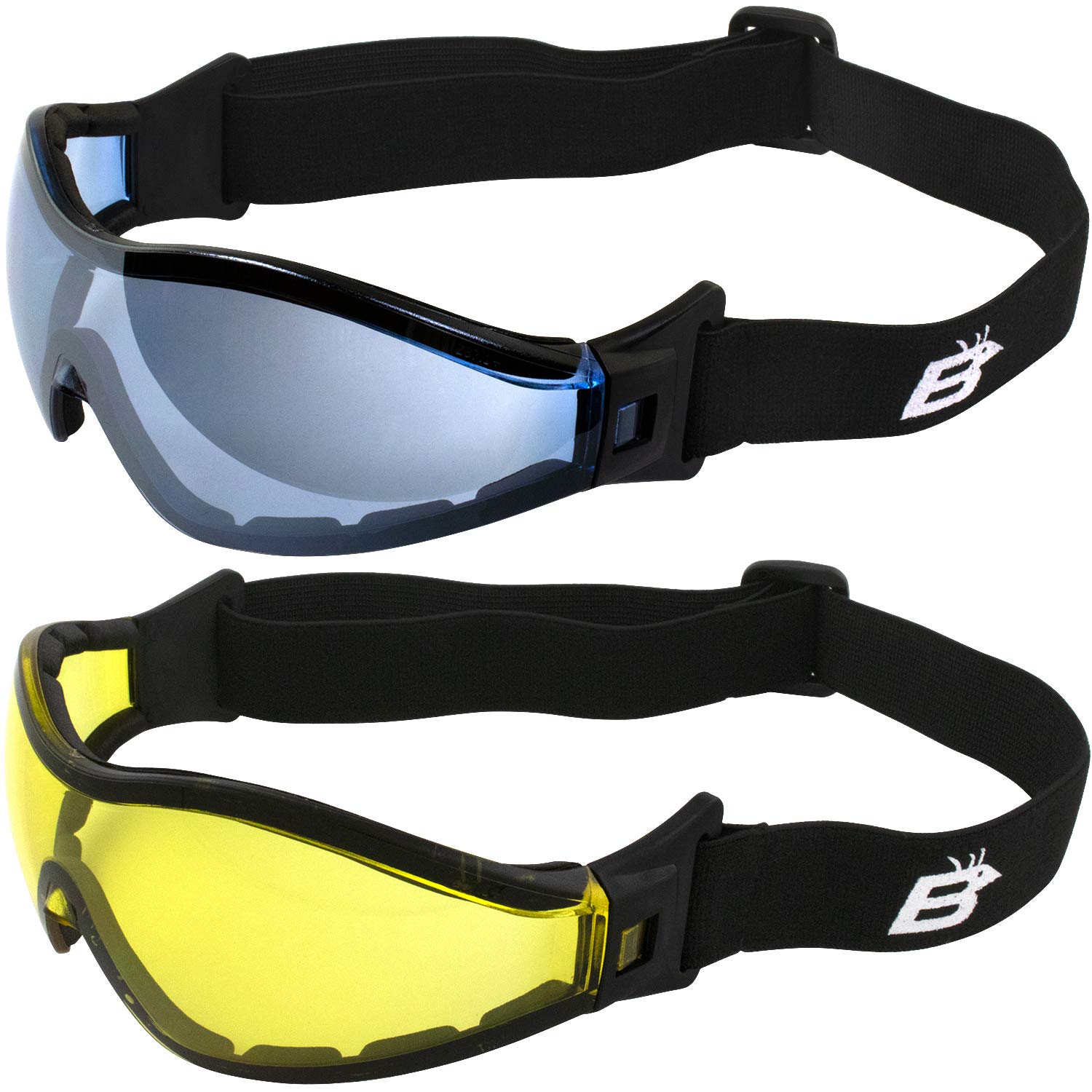 2 Birdz Boogie Black Foam Padded Z87.1 Safety Goggles Smoke