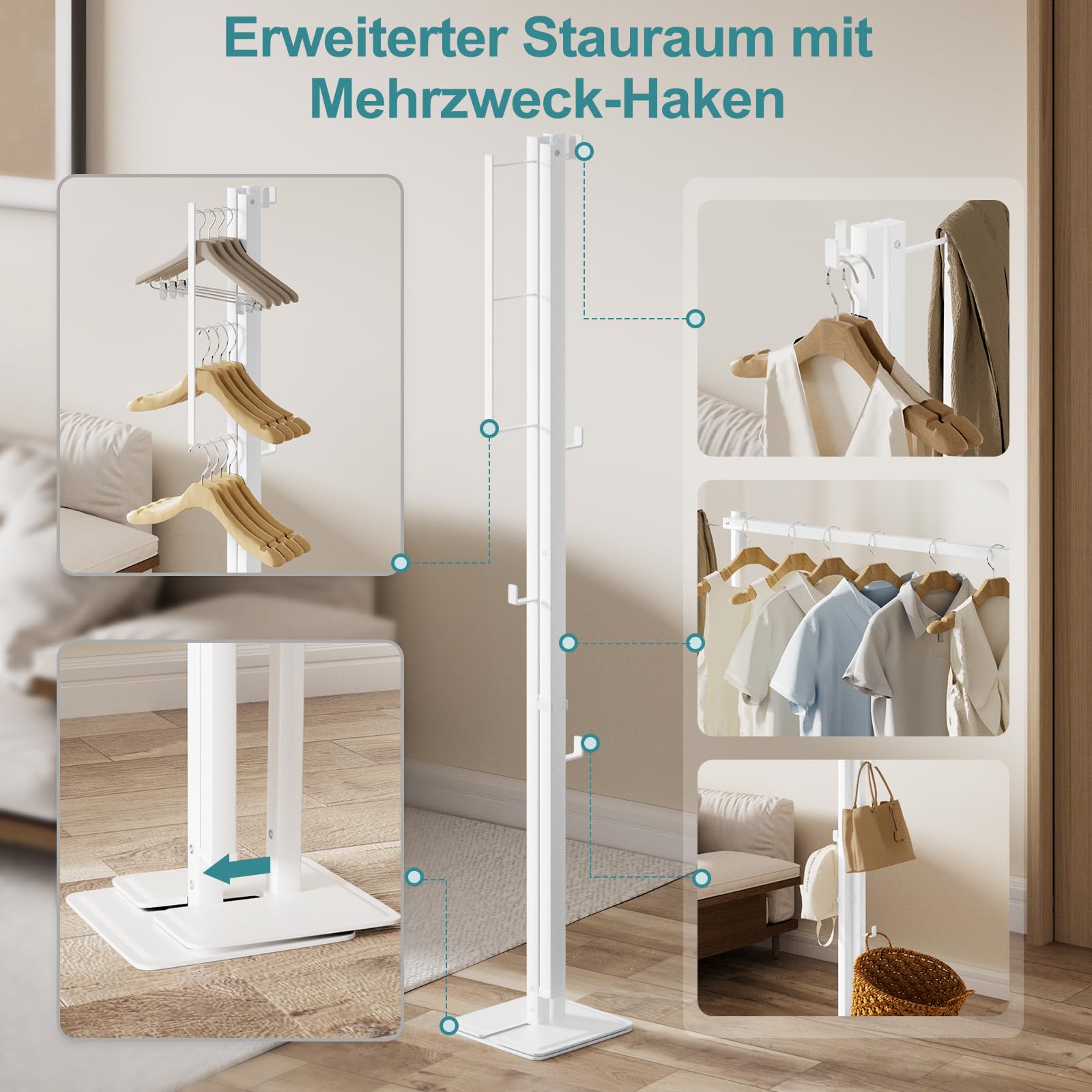 JAUREE Faltbarer Wäscheständer für innen/außen, platzsparend freistehender kompakter Standtrockner, Wäschestange für Bettlaken, Trockenständer, weiß