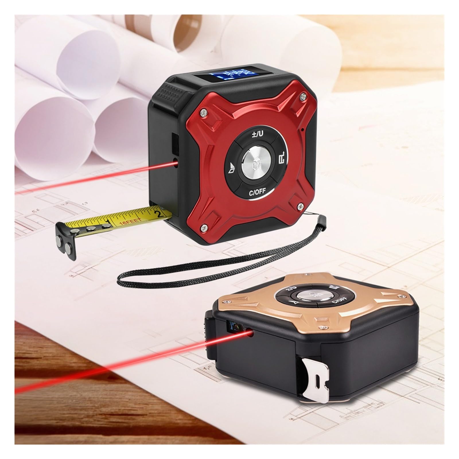 Carga USB 5M Cinta métrica 40M telémetro láser medidor de Distancia Herramientas de construcción 2 en 1 Dispositivo de medición de Pantalla LCD retroiluminada Alta precisión
