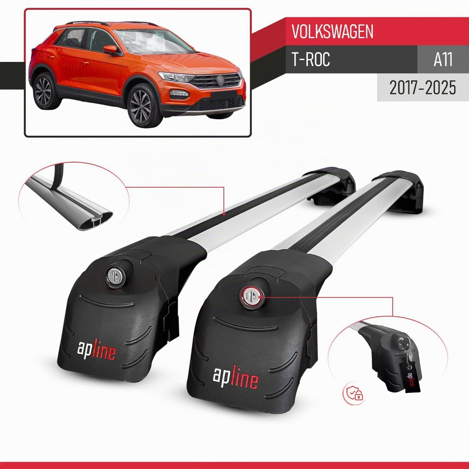 Compatibile con Volkswagen T-Roc (A11) 2017-2025 Modello ACE-2 Barre Tetto Portapacchi Auto Barre Portatutto Grigio Alluminio 2 Barre