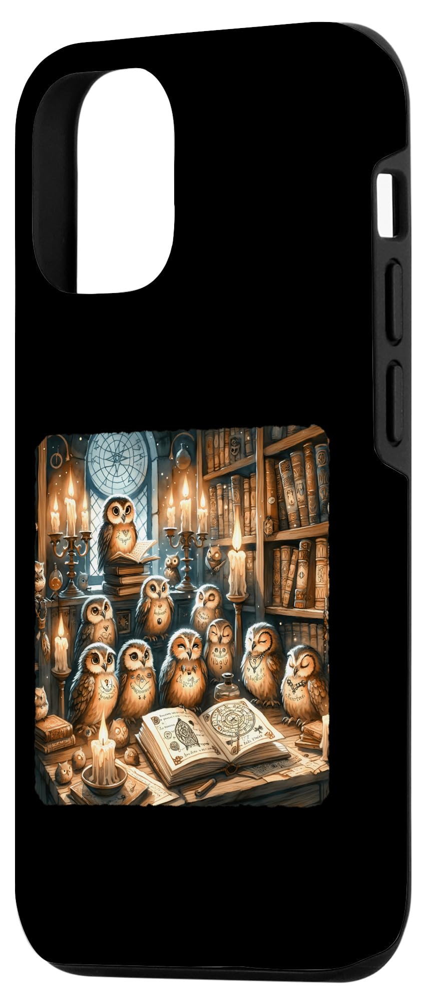 iPhone 14 Pro Owls In Old Library Reading Spell Books. Mysticism Shelves Case - Image 2
