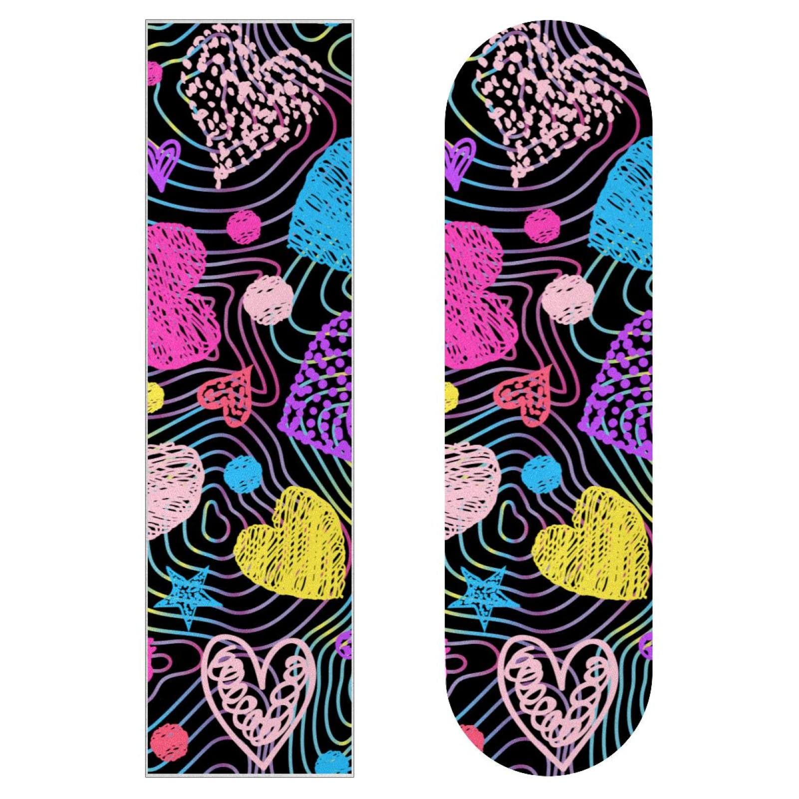Bunte Regenbogen-Herz-Liebes-Muster 2 Stück Skateboard-Griptape Bogen Schleifpapier Longboard Aufkleber Roller Deck Sandpapier
