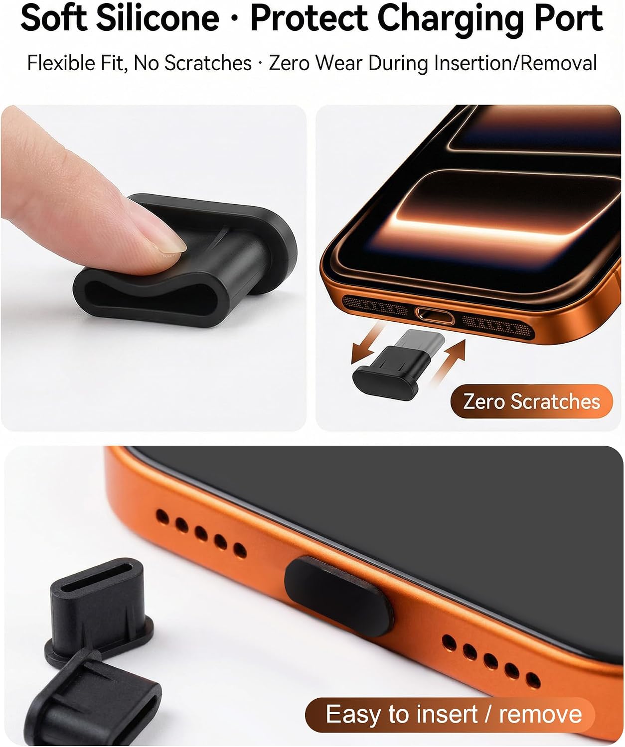 USB C Dust Plug Port Cover Protectors 20 PCS with Phone Speaker Cover Bumper Stickers 6 PCS Compatible for iPhone 17 Pro Max with Cleaning Brush - Black Silicone and Metal Mesh Accessories thumbnail
