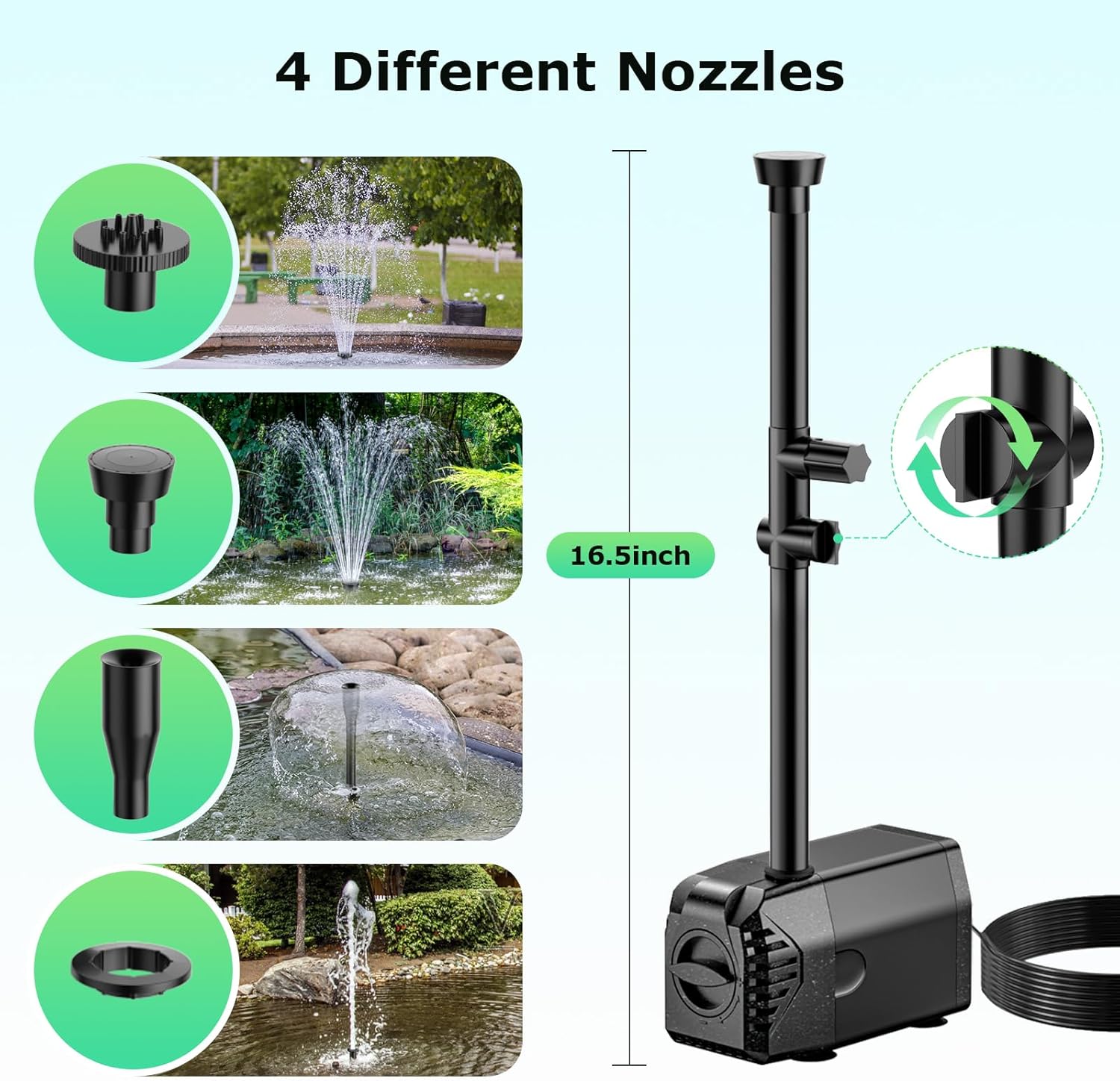 POPOSOAP 35W Solar Fountain Pump, 420GPH Solar Pond Pump with Dry-Run Protection, Solar Powered Water Pump with PVC Tubing, 17Ft Cord for Ponds, Garden, Hydroponics, Waterfall