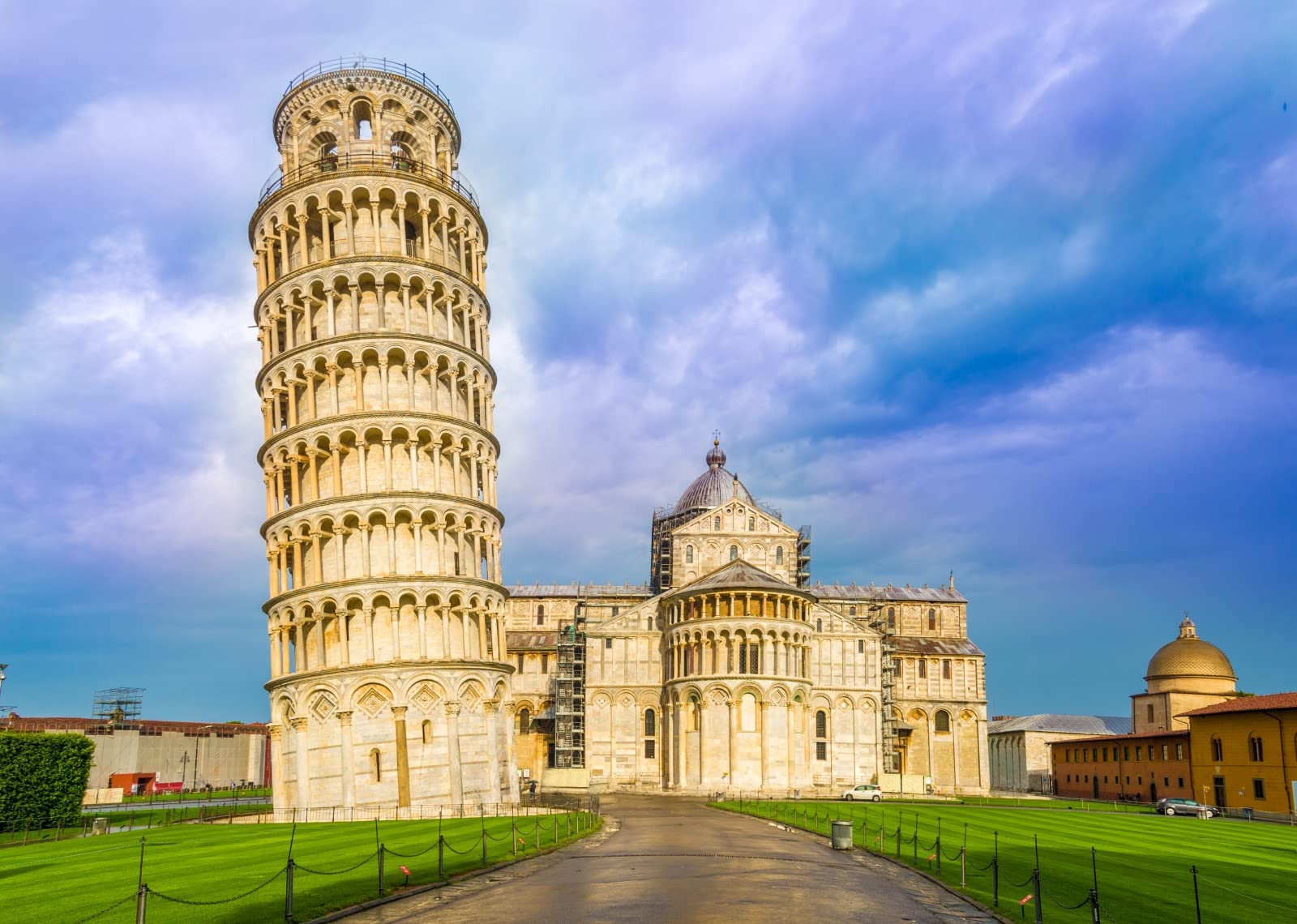 BELECO 7x5ft Fabric Italy Landmark Backdrop Leaning Tower of Pisa, Famous Architecture Pisa Cathedral, Duomo and The Square of Miracles in Italy