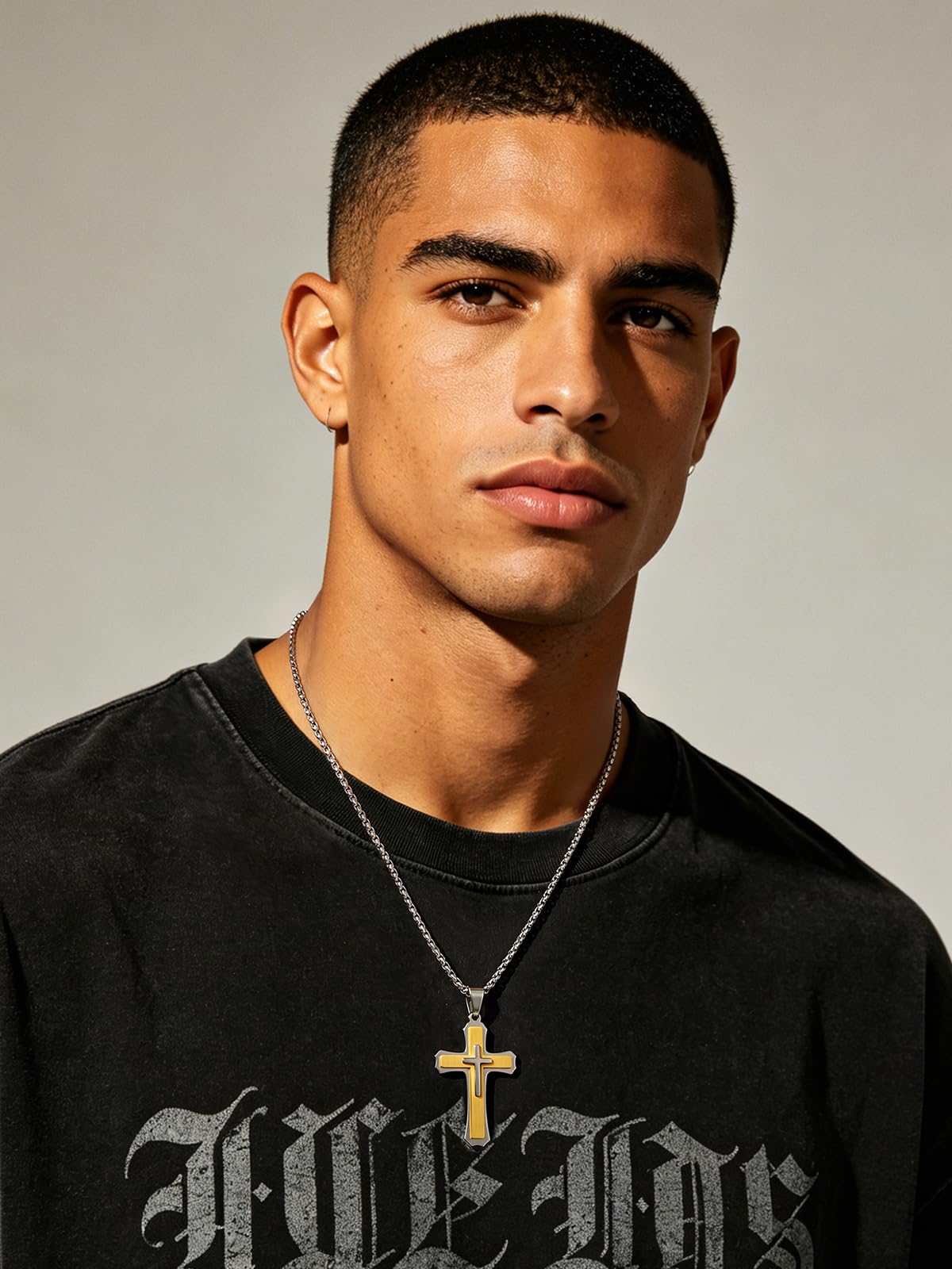 Collar Cruz Hombre Plata/Dorado/Negro Colgante Cruz para Hombre Acero Inoxidable 316L Joyero Cristiano de Cadena