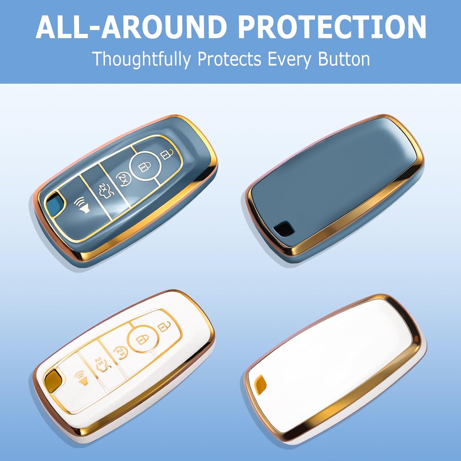 for Ford Key Fob Cover with Keychain, 5-Button, 2-Pack | Compatible with Edge Fusion Explorer Escape Expedition Mustang Cobra Bronco Sport Maverick F150 F250 F350