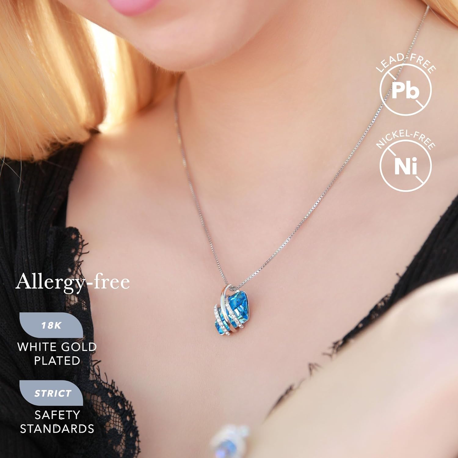 Leafael Wish Stone Pendant Necklace with Birthstone Crystal, 18K Rose Gold Plated/Silvertone, 18" + 2" - Image 2