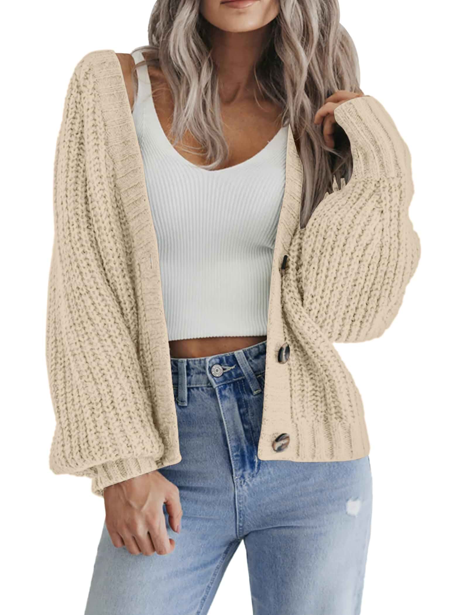 Zeagoo Women's 2026 Fall Chunky Knit Cardigans Long Sleeve Sweaters V Neck Button Down Cardigan, Loose Open Front Sweater, Winter Outerwear Coats for Women, Dressy Casual Clothes