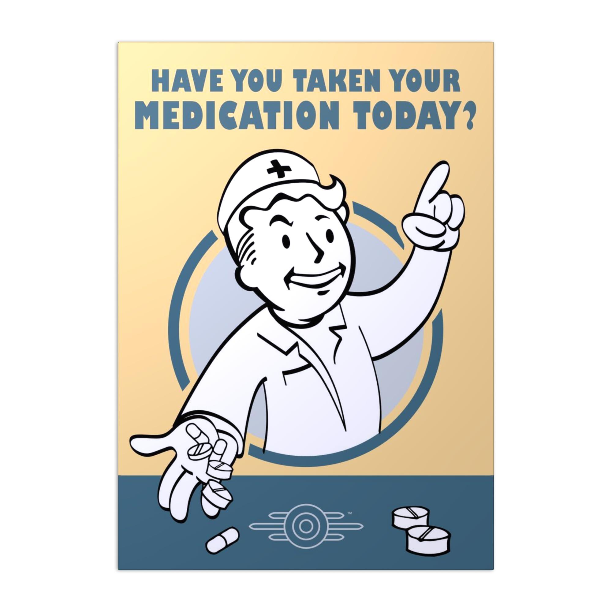 Official Fallout Metal Poster Magnetic Mounting Licensed Artwork Modern Wall Decor Vault 111 - Medication Poster 17.7" x 12.6"