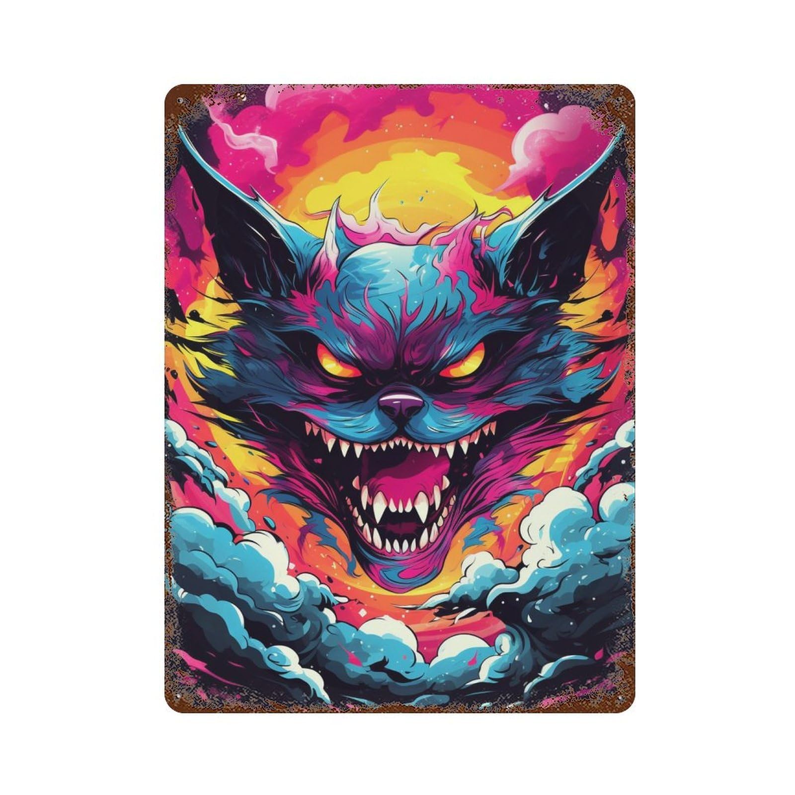 Garage Style Colorful Fantasy Monster Artwork Rusty Metal Tin Sign 15.7"x11.8", Shabby Chic Decor for Bar And Workshop