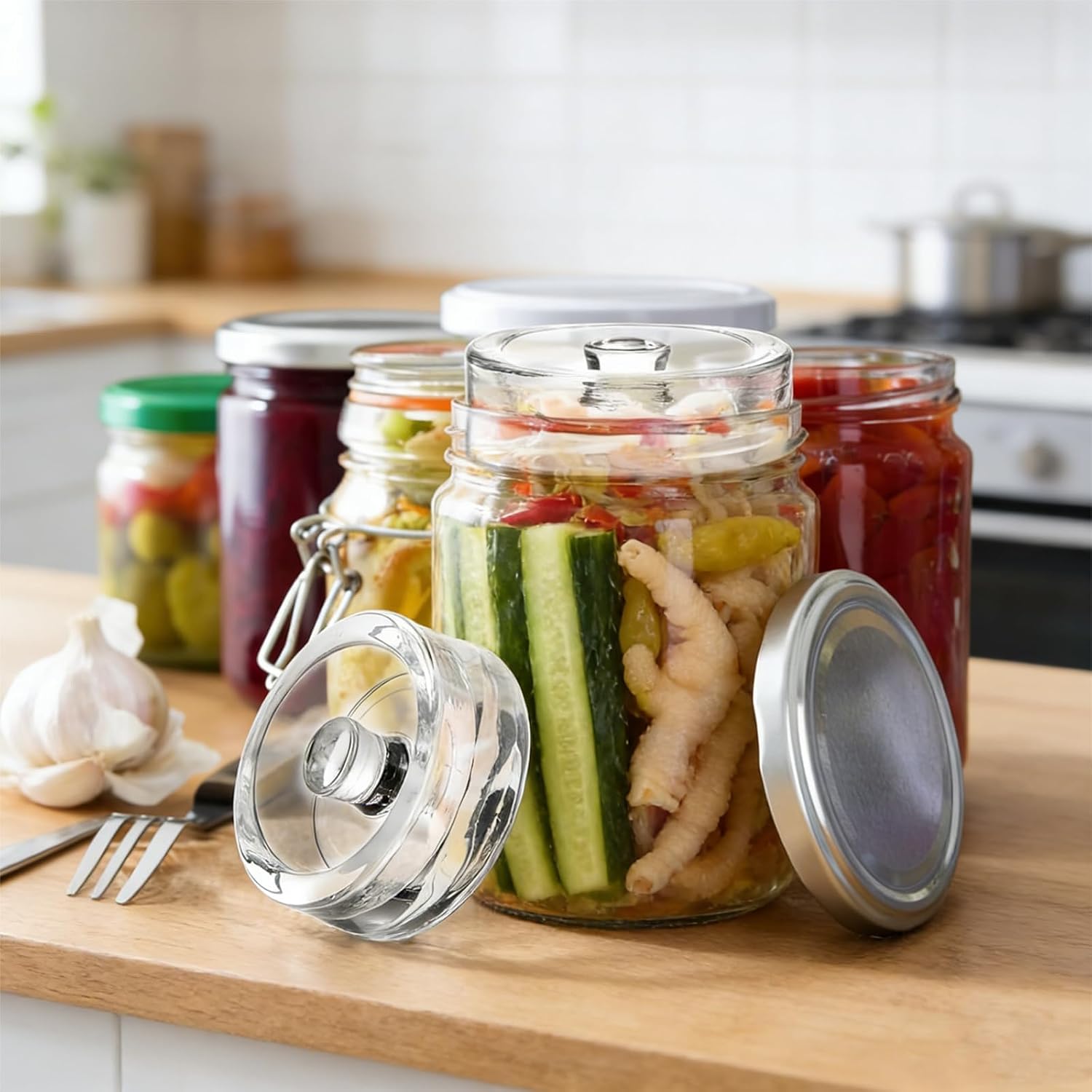 2 Pack Food Grade Glass Fermentation Weights,Wide Mouth Jars, Handle Design