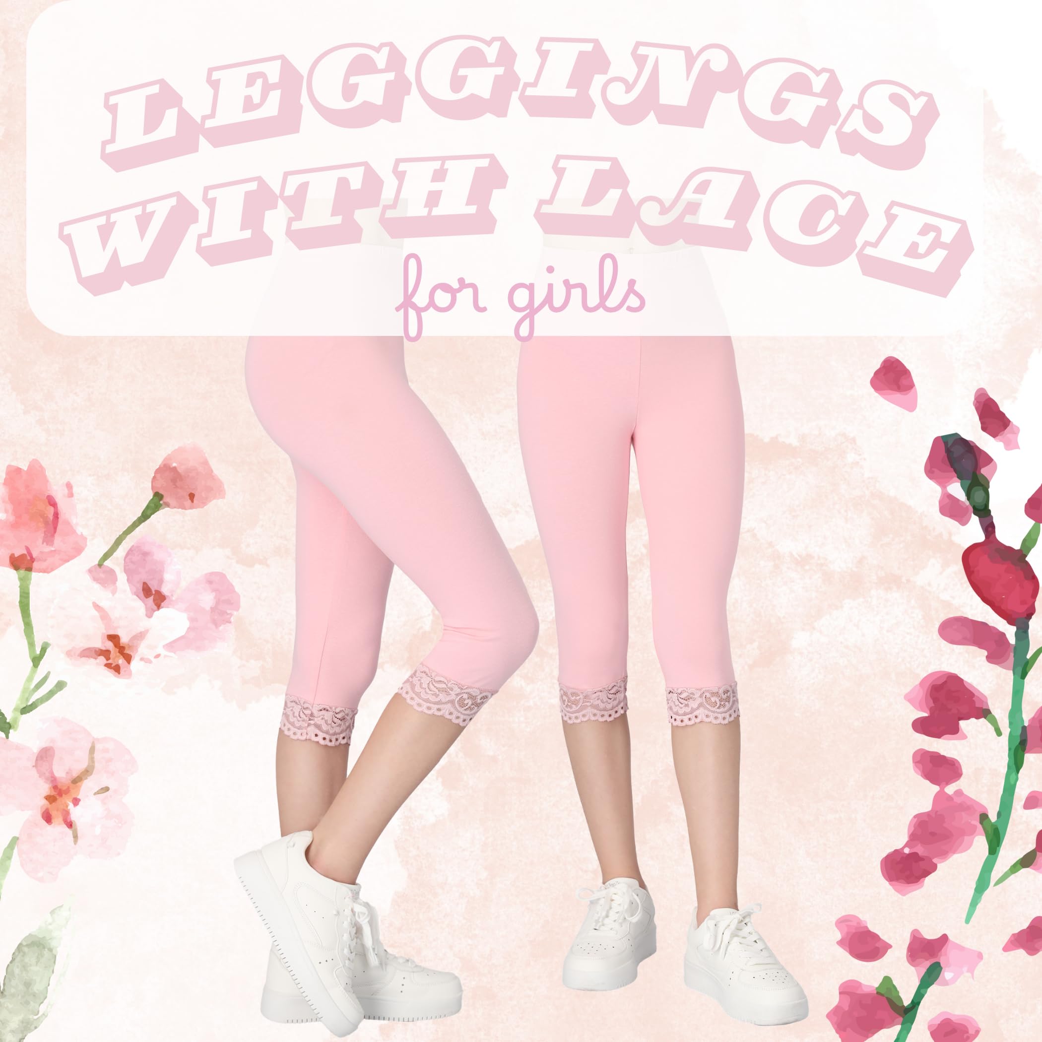 FUTURO FASHION Leggings Pirata para Niña de Algodón con Encaje Suaves y Elásticos Ropa Infantil de Verano Tallas 116 a 158