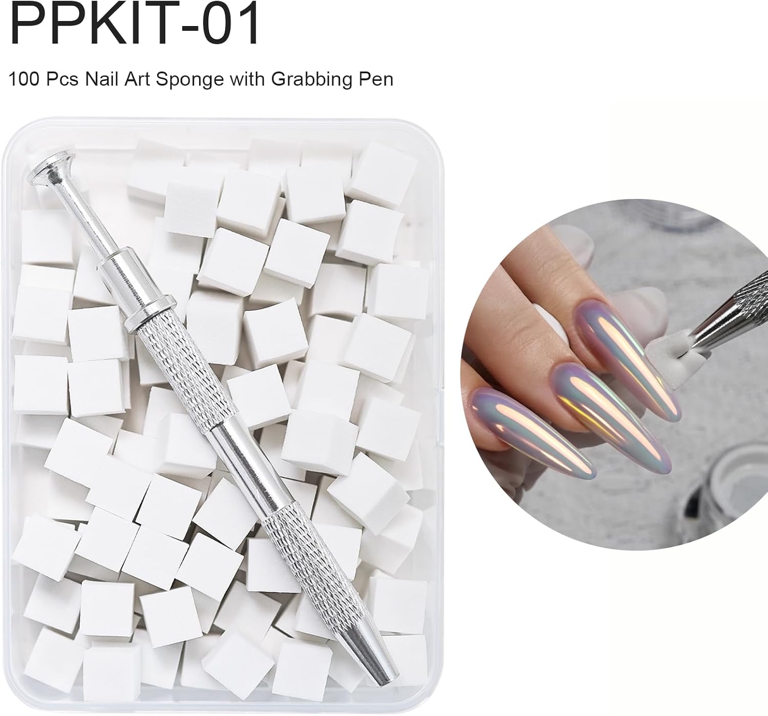 100Pcs Soft Nail Sponges for Ombre,Reusable Nail sponges with Grabbing Pen, Professional Manicure Nail Art Tools for Home and Salon image 2
