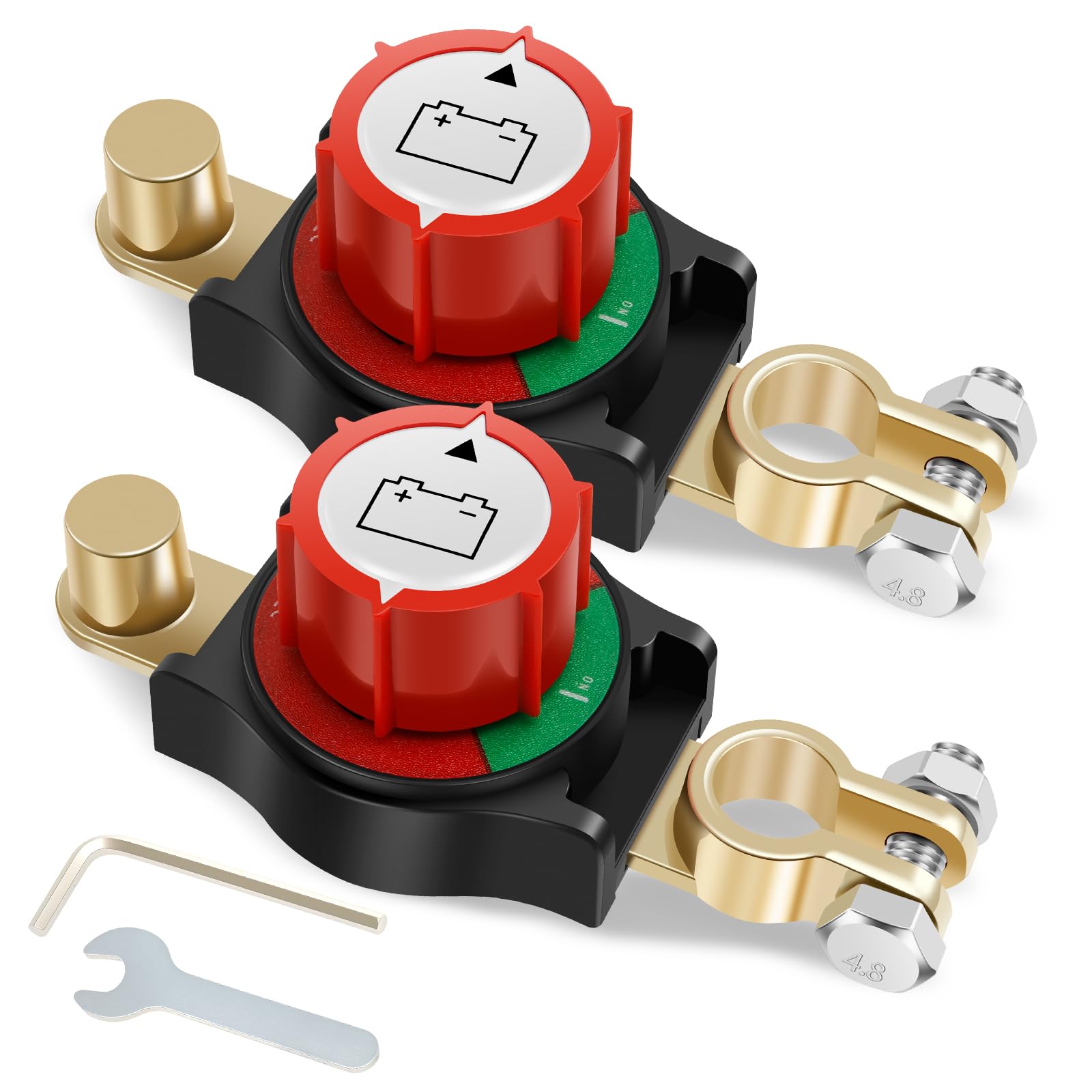 2 Pcs Battery Disconnect Switch 12V-48V Heavy Duty Top Post Battery Cut Off Switch Negative On/Off for Cars Vehicles RVs and Boats