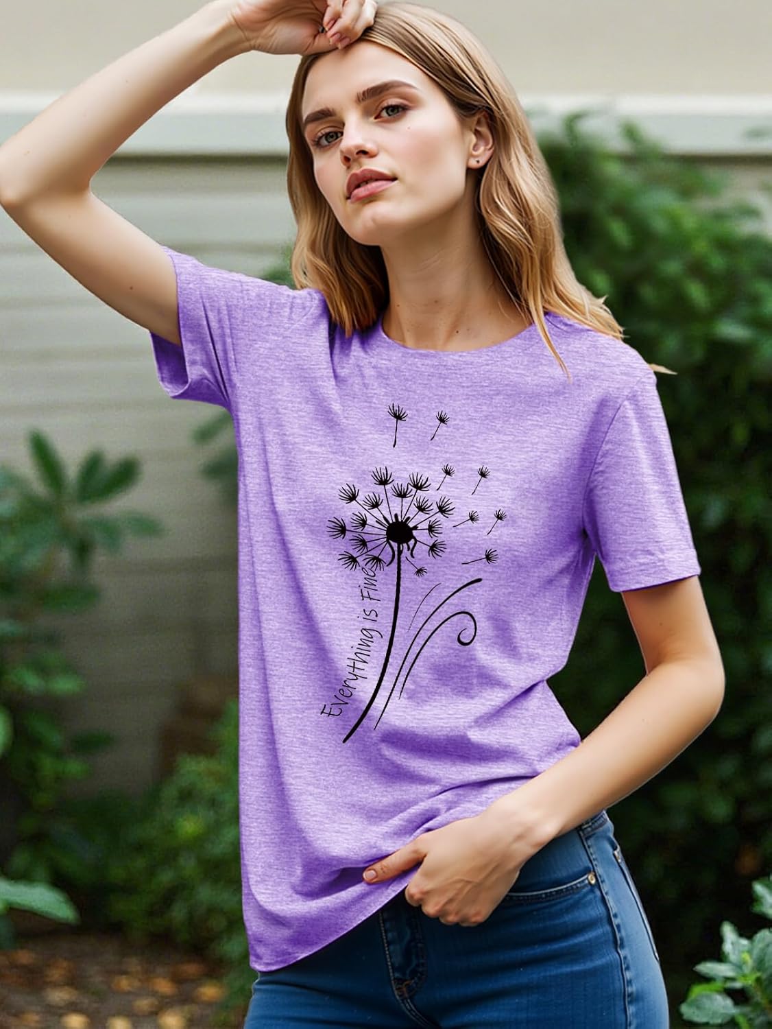 Womens T Shirts Everything is Fine Dandelion Graphic Tees Short Sleeve Crewneck Summer Tops Trendy 2025 - Image 2