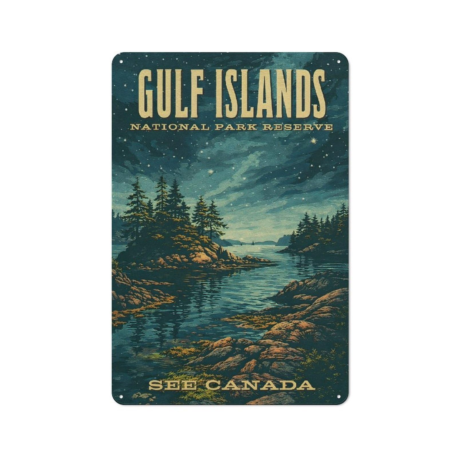 Junmoney Style-1 Gulf Islands National Park Reserve Vintage Retro-Style Printed Metal Sign 30X20cm For Hallway Wall, Winter Wall Decor For Wall Display Collectors