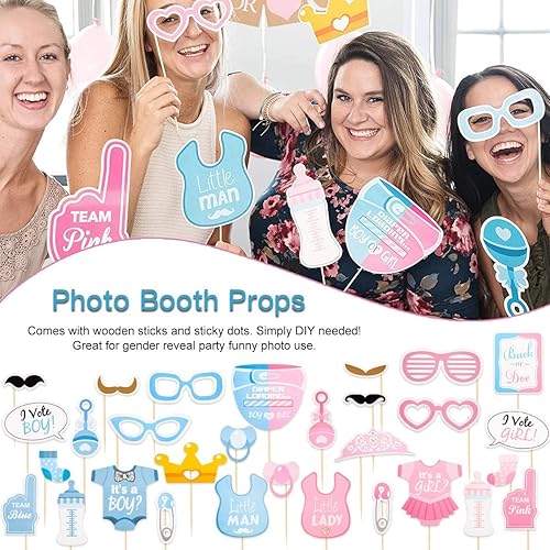 Miniatura 6 de PFXNJDEQ Kit de decoración de revelación de género 112 piezas con bomba de globos globos pancarta adornos para pasteles banda y accesorios para