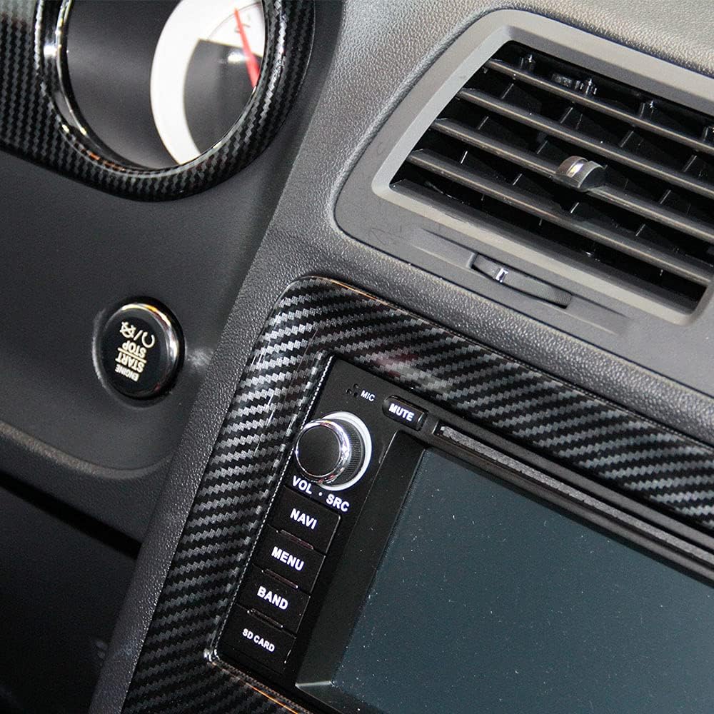 Korlot Carbon Fiber Central Dashboard Navigation Panel Cover Tirm for 2008-2014 Challenger