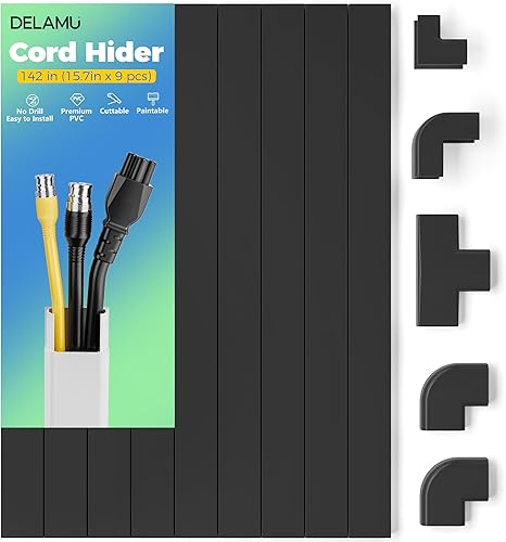 Miniatura 11 de Delamu – Ocultador de cable de 128 pulgadas para 1 cable, cubiertas de cable autoadhesivas para cables en la pared, cubiertas de cable más fáciles