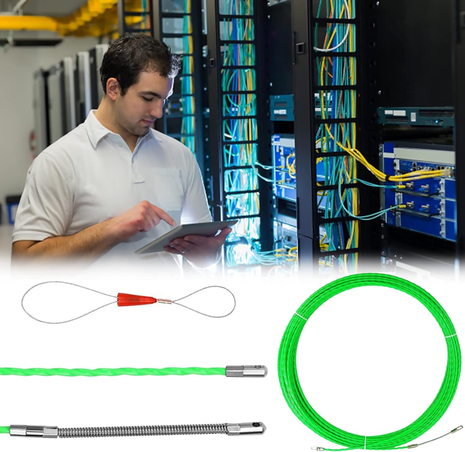 Guia Pasacables, Guía Pasacables Profesional Espiral con 2 Muelles y 5 Conectores para Ayuda de Extracción de Cables