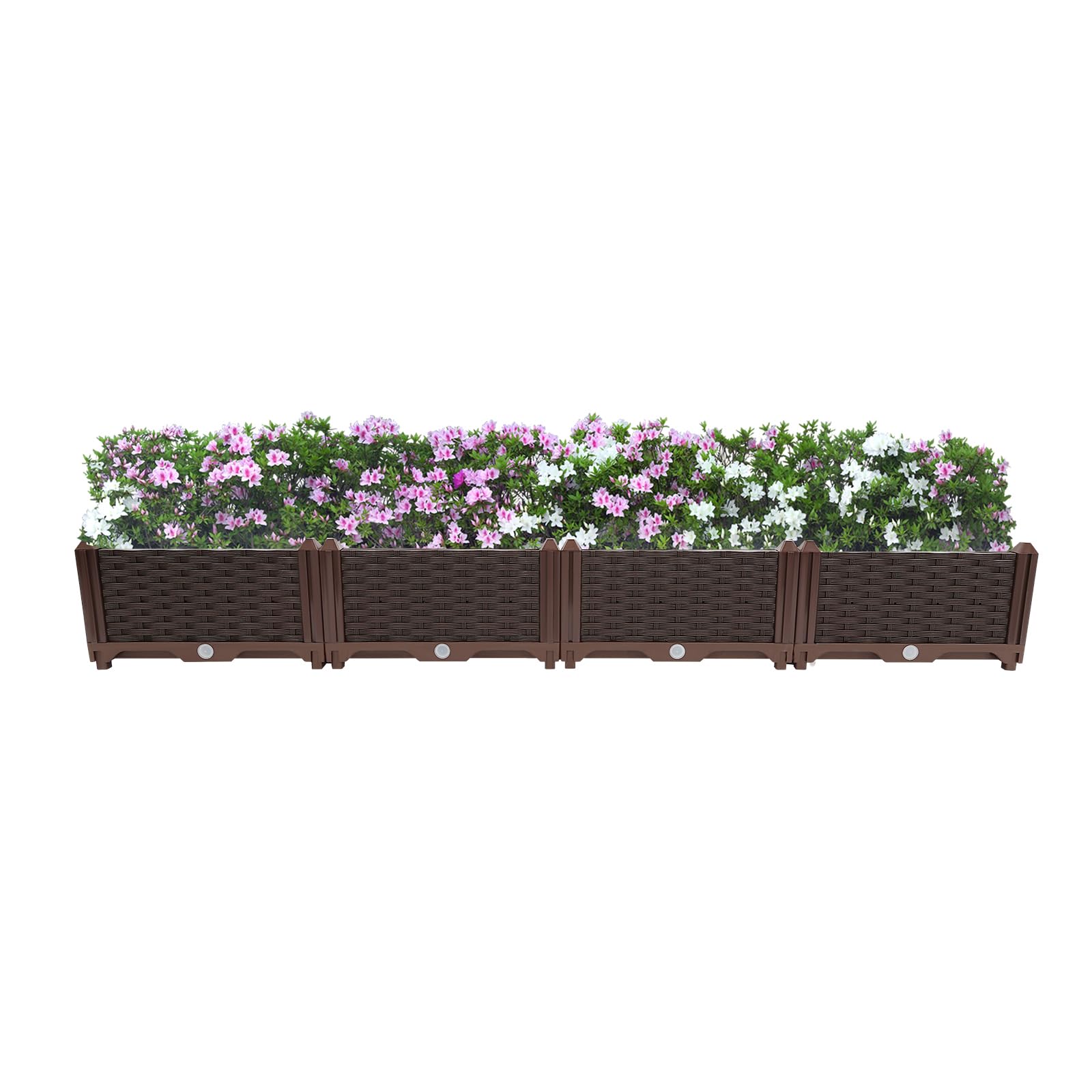 Jardinera de plástico, jardinera con 4 compartimentos de almacenamiento, maceta de 156 x 39 x 22 cm para balcones, jardines, terrazas, patios, etc., color marrón oscuro