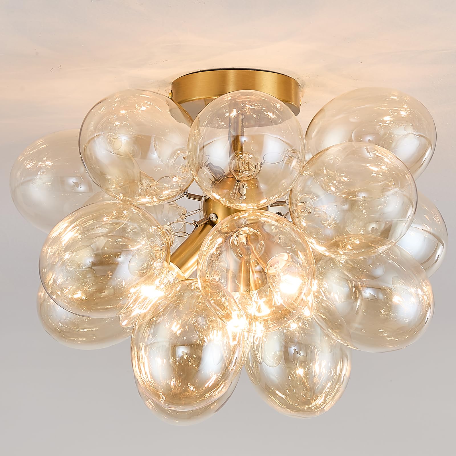 Surpars House Bubble Ball Chandelier, Flush Mount Glass Ceiling Light, Modern 4 Lights Ceiling Lighting Fixture for Bedroom,Livinng Room,Dining Room (Cognac Balls 4 Lights)
