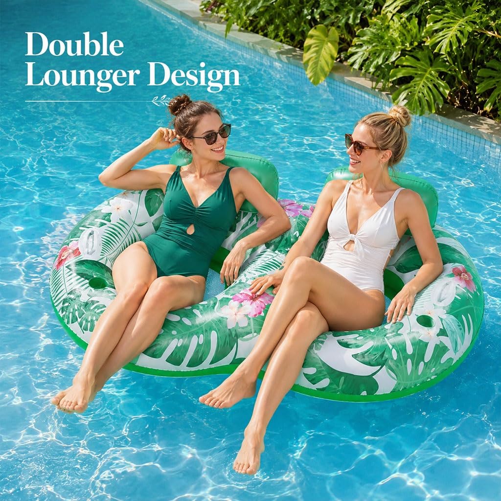 Tumbona Doble Piscina con Asientos De Malla, Flotador Inflable De Verano