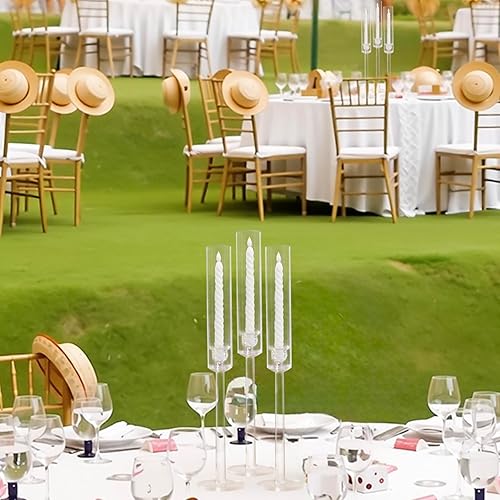 Miniatura 7 de Vincidern Juego de 24 portavelas cónico de acrílico, juego transparente para centro de mesa, soporte de vela largo, pantalla cilíndrica para