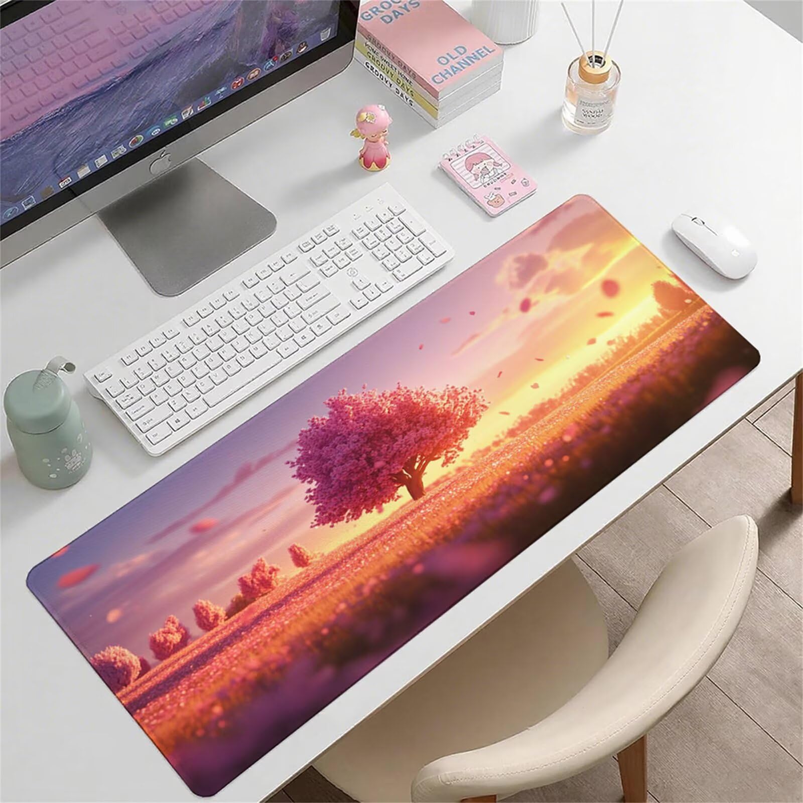 Różowa podkładka pod mysz XXL 1500 x 800 x 3 mm uchwyt pod biurko akcesoria antypoślizgowa gumowa podstawa i zszyte krawędzie podkładka pod mysz dla graczy do dekoracji biura dekoracyjnego, prezenty