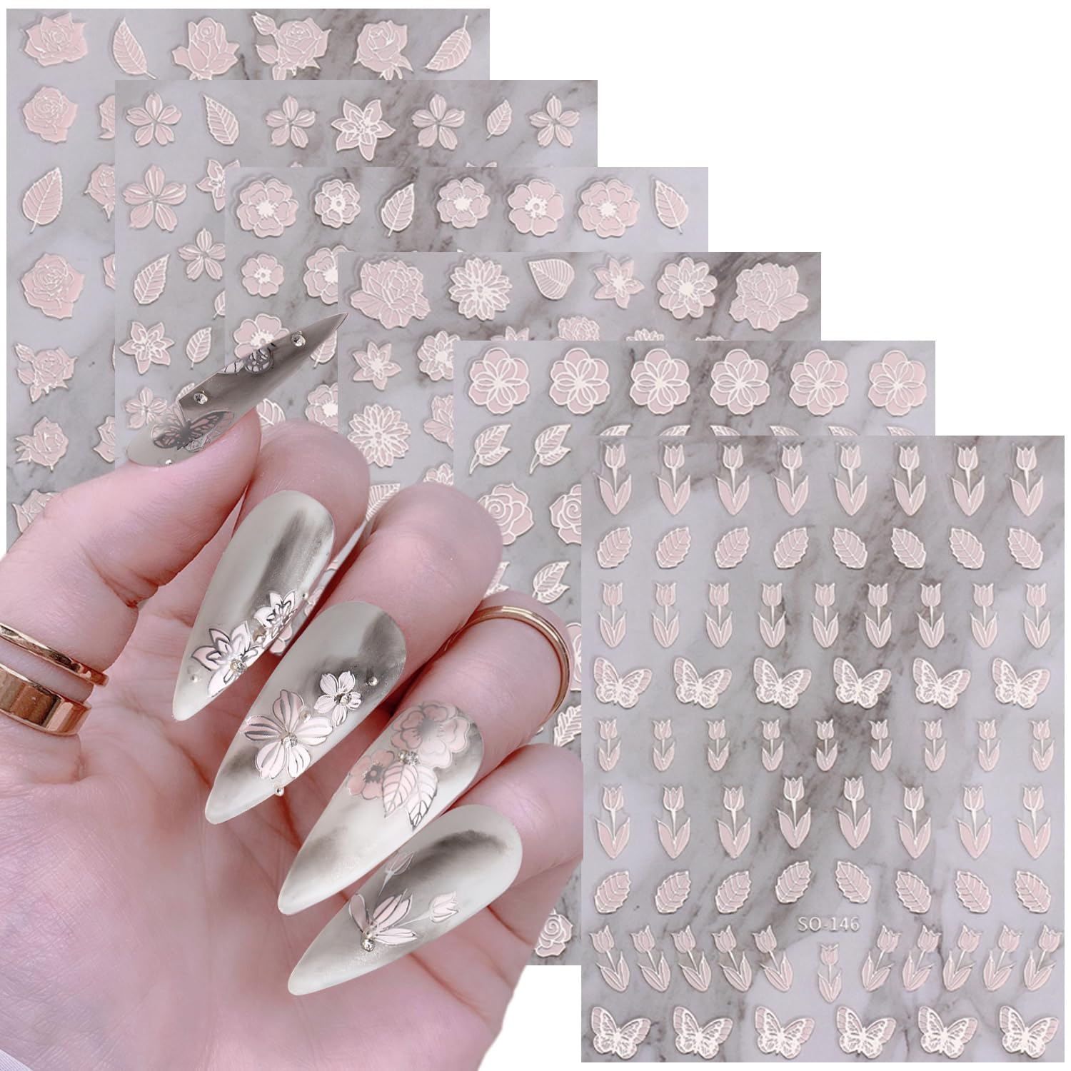 Amazon.com: Vezocim Flower Nail Art Stickers Decals, Silver