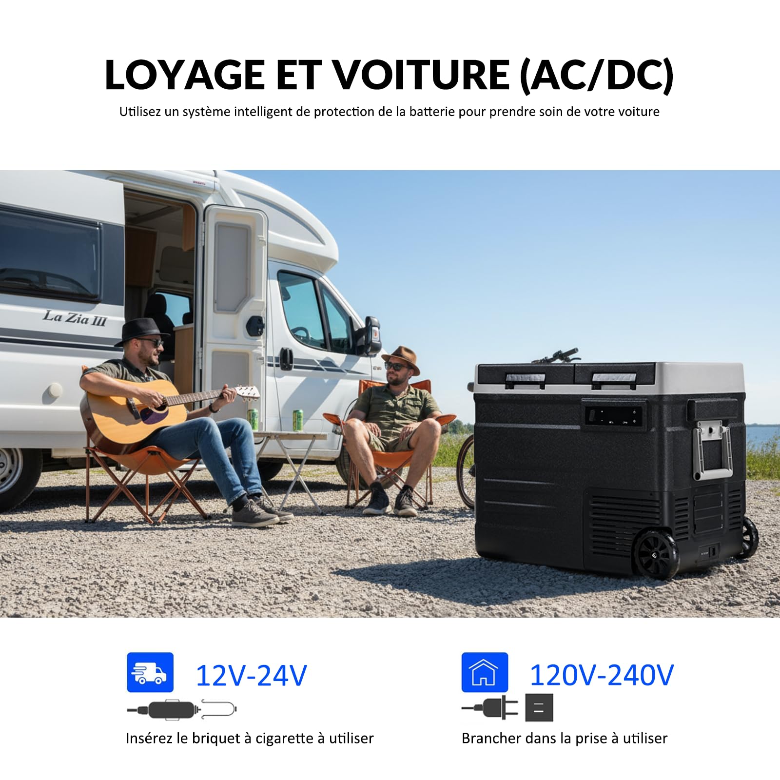 UD55 49L Bi-Zonal Réfrigérateur de Voiture Portable congélateur et réfrigérateur, Glaciere Électrique à Compression pour Maison, dortoir, Camping, Avec Roues, -20℃ BIS 20℃