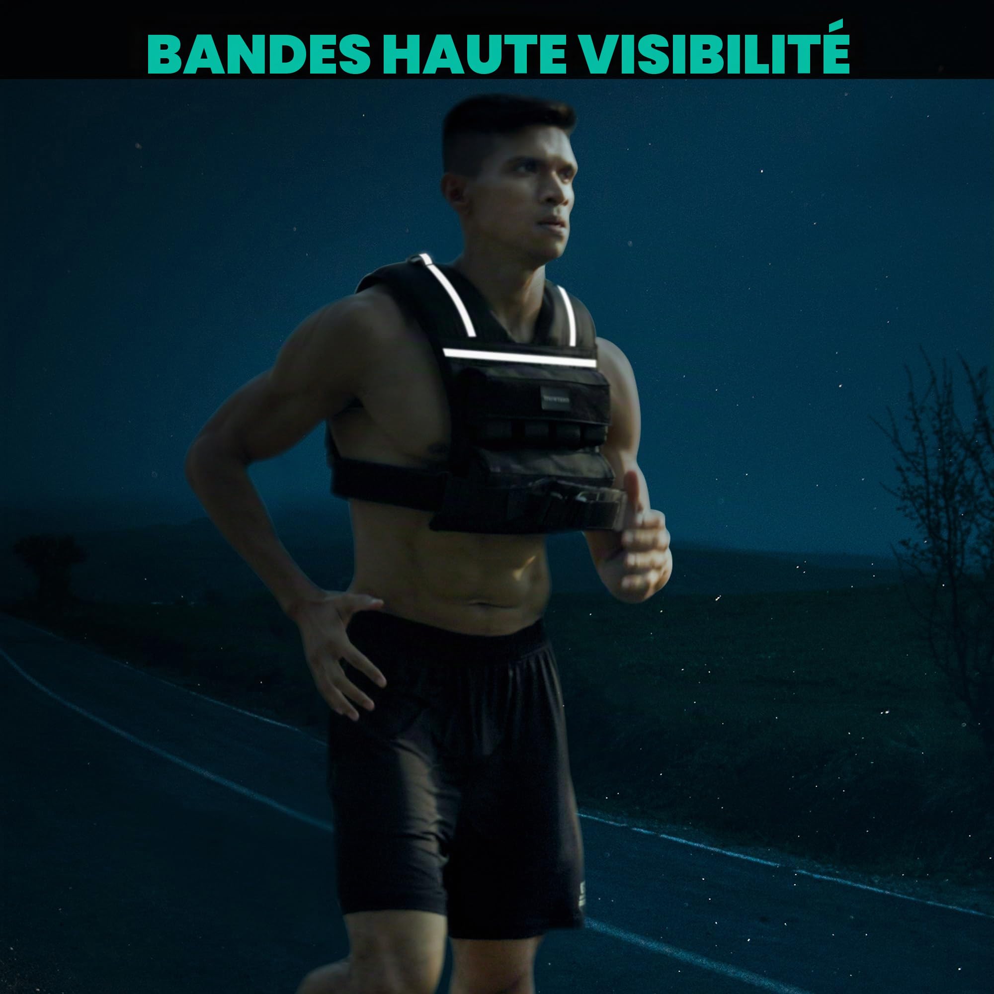 ONETWOFIT Gilet lesté réglable pour homme de 20kg, Veste lestée gilet de rucking pour la marche avec fermeture éclair, 16 poids en silicone/Fer,avec bandes réfléchissantes,Entraînement quotidien