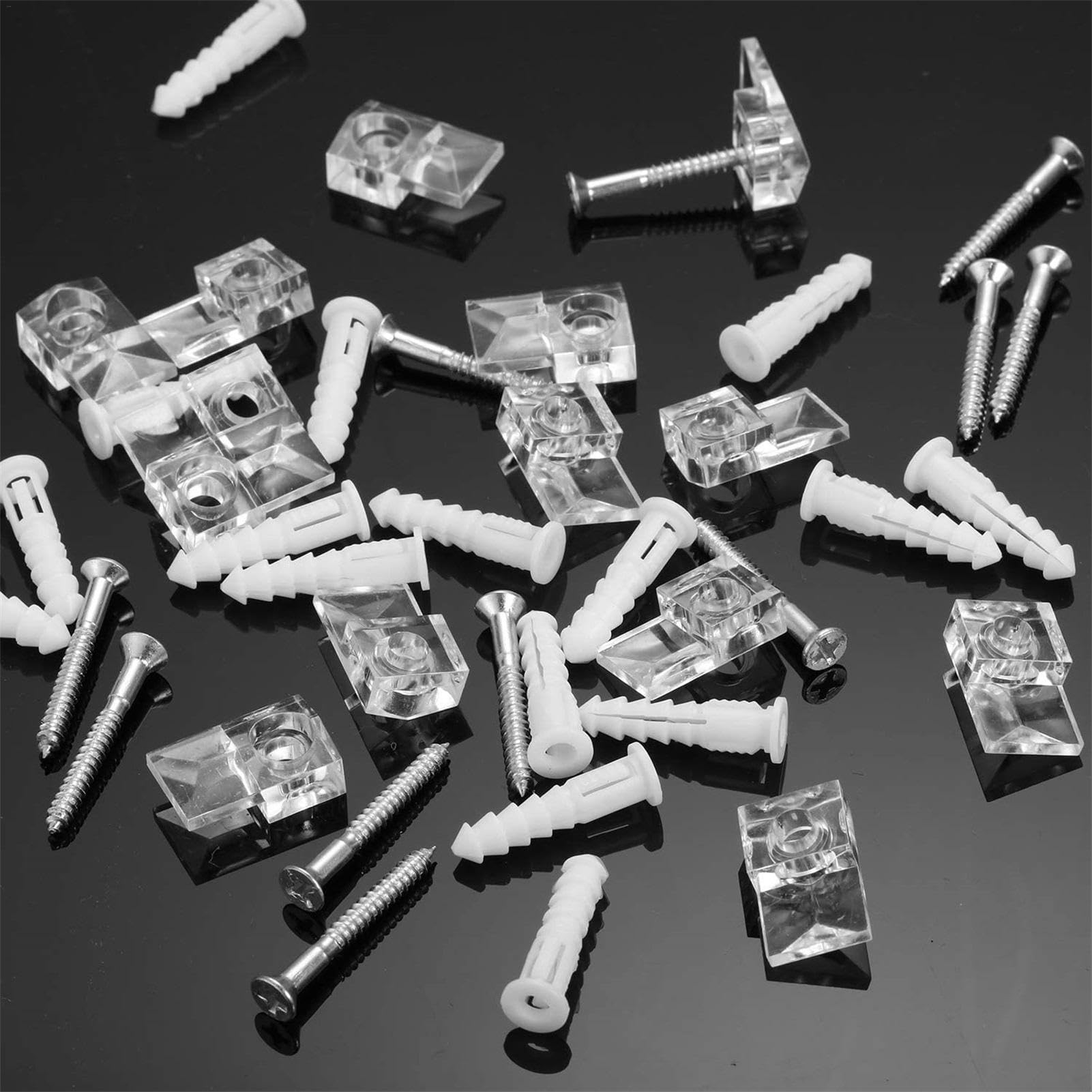 Kit di 6 Supporti in Metallo per Specchi - Larghezza 0,6 cm, Clip Resistenti, Ganci per Specchietti Senza Cornice, Con Viti per Montaggio a Parete, per Cartelloni Pubblicitari (Nero