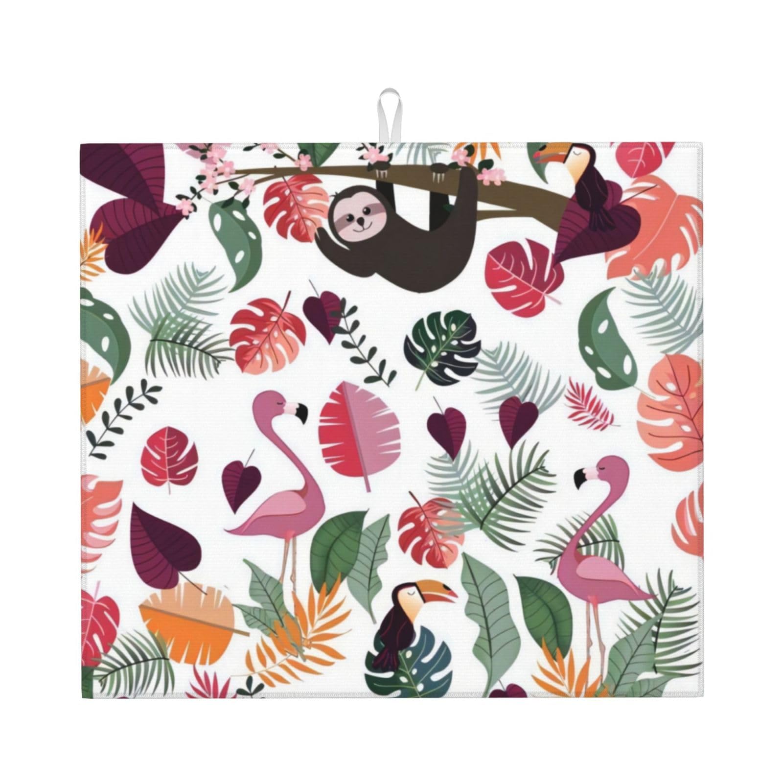 YYHHAOFA Sloth in Pink Tropical Jungle Prints Kitchen Drying Mat – Highly Absorbent Microfiber Throw, Non-Slip Counter Cover for Dishes, Fade-Resistant Print & Appliance Protection