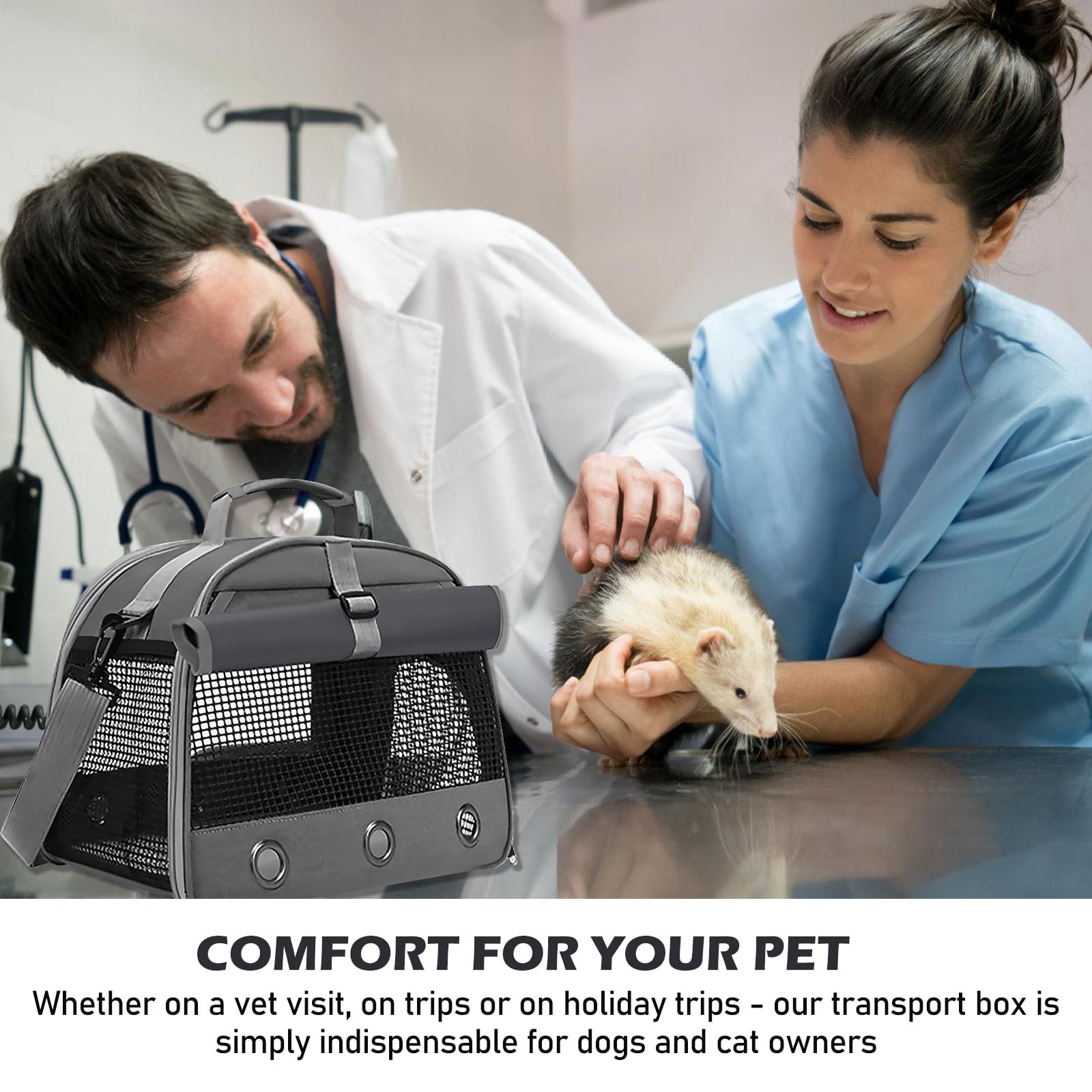 Sac De Transport pour Petits Animaux,35x25x23CM Sac De Voyage pour Animal Domestique,Sac De Transport pour Cochon d'Inde pour Lapins,Hamsters,Hérissons,Cochons d'Inde,Petits Animaux Domestiques,Gris
