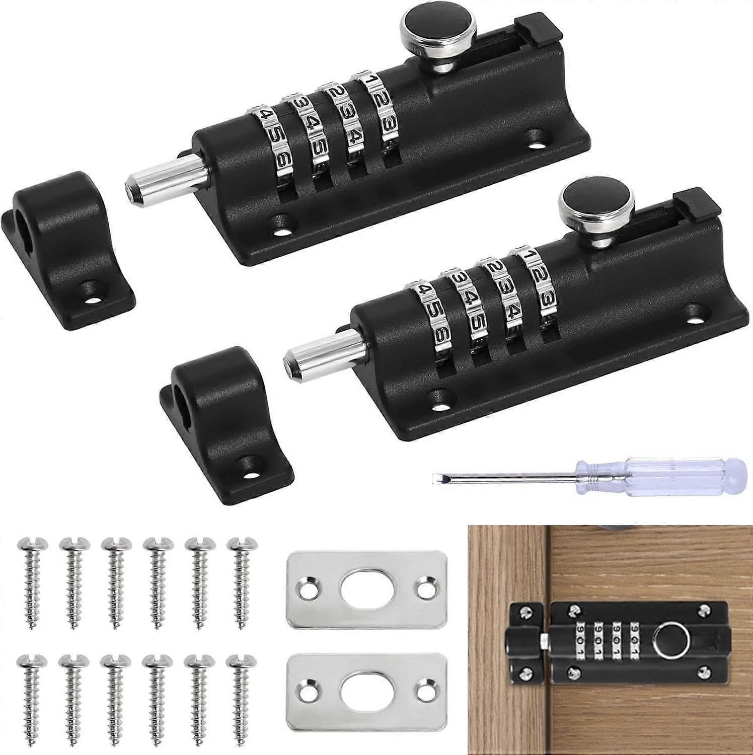Pcs Combination Lock Latch, 4 Digit Combination Door Lock, 120mm Code Door Lock for Shed/Garden/Garage/Trunk (Black)