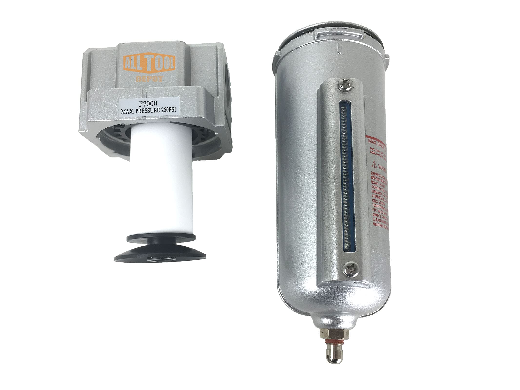 Filtro de partículas de grado industrial resistente NPT de 3/4 pulgada/trampa de agua para compresores de aire comprimido, 5u con cuenco de metal (drenaje manual)