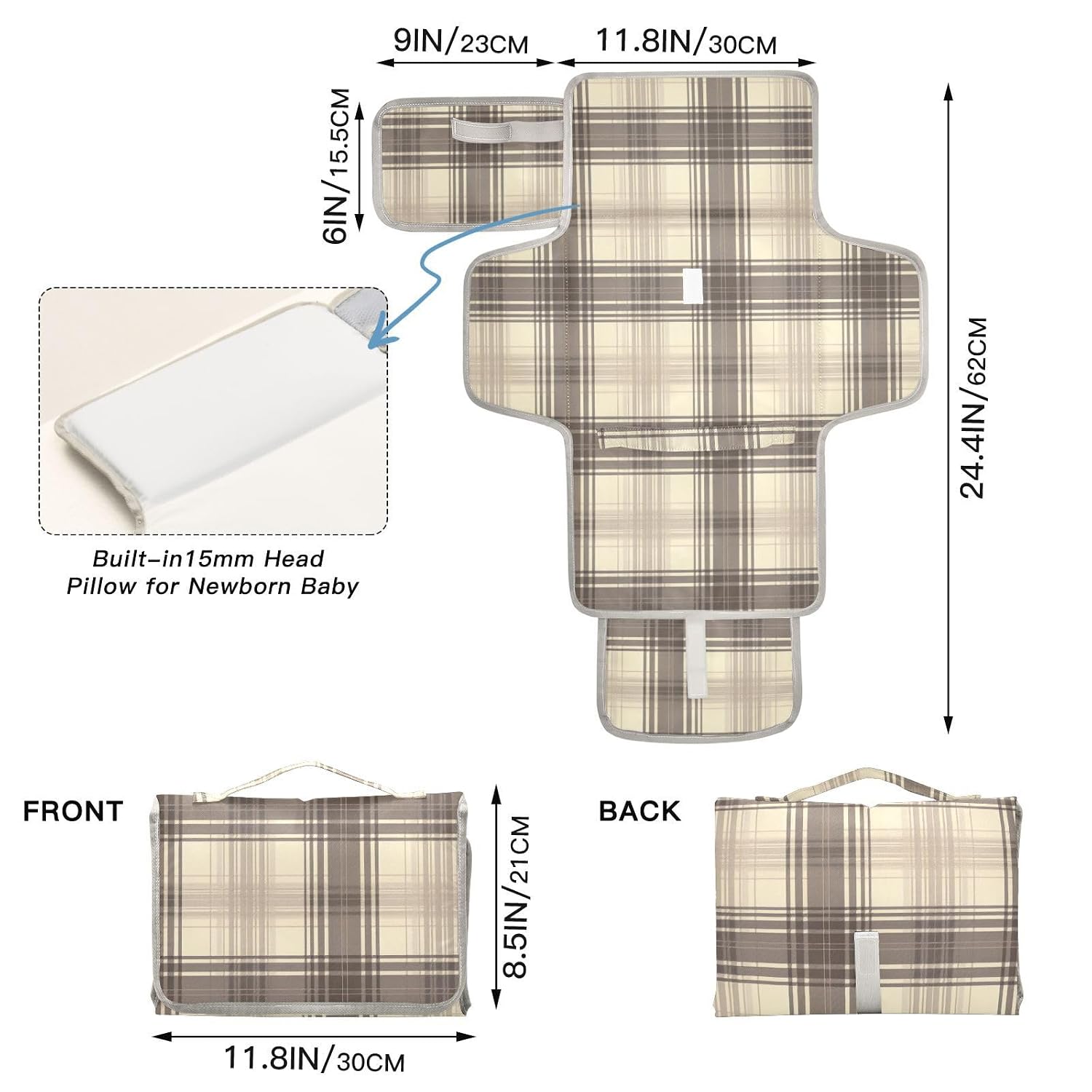 Gray-Brown Check Reusable Changing pad Baby with Tissue Pocket Portable Changing pad for Baby Infant Travel Station Kit cambiador de pa?ales para Bebes