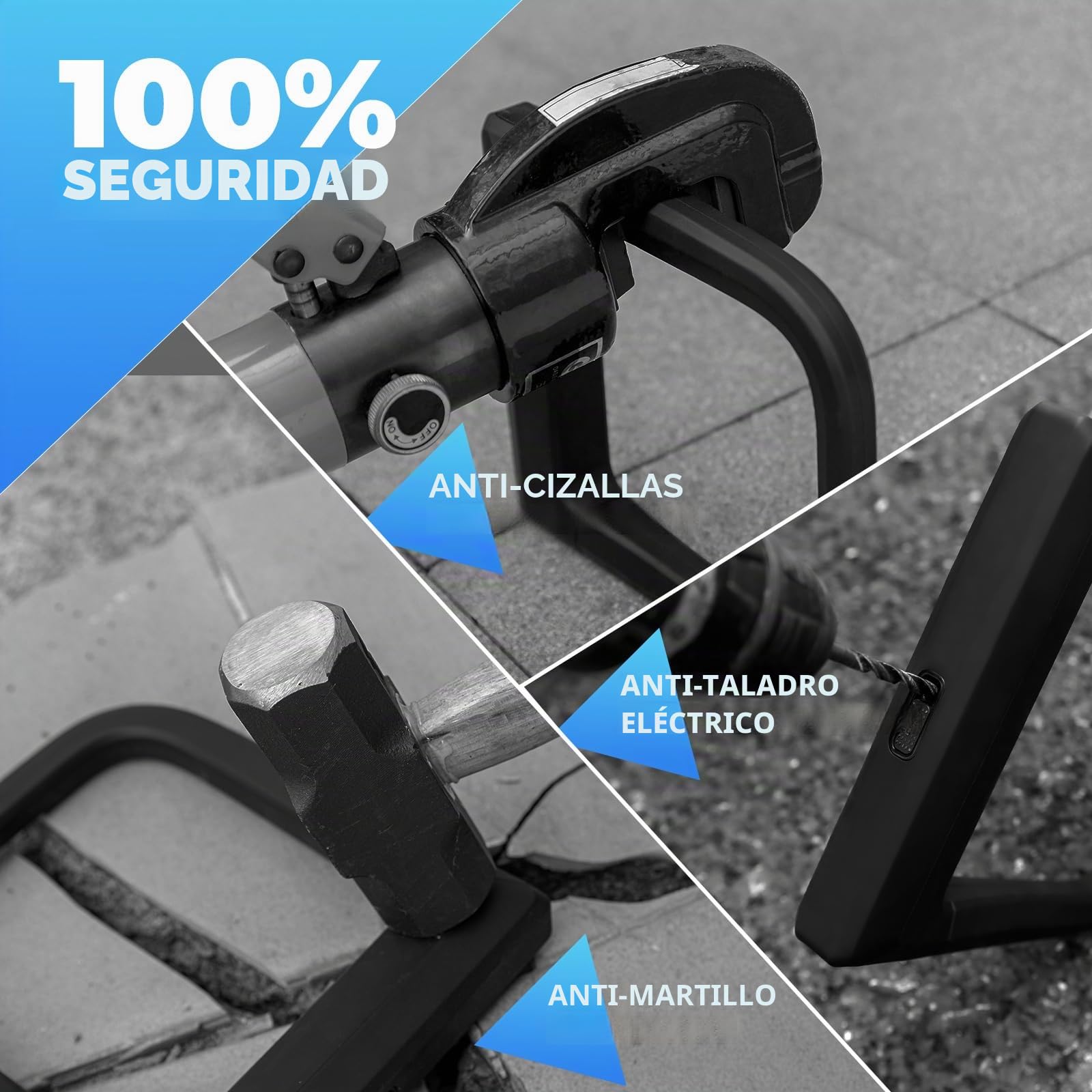 ROCKBROS Candado en U Antirobo de Alta Seguridad con 2 Llaves para Bicicleta y Motocicleta Negro