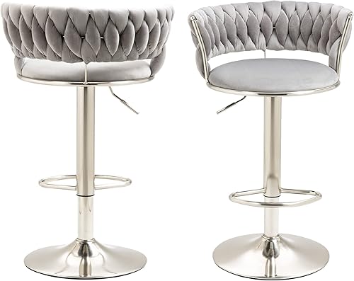 Miniatura 1 de Kakotito Taburetes de bar con respaldo y reposapiés, taburetes de bar ajustables con patas plateadas, taburete de bar retro y taburete de bar de