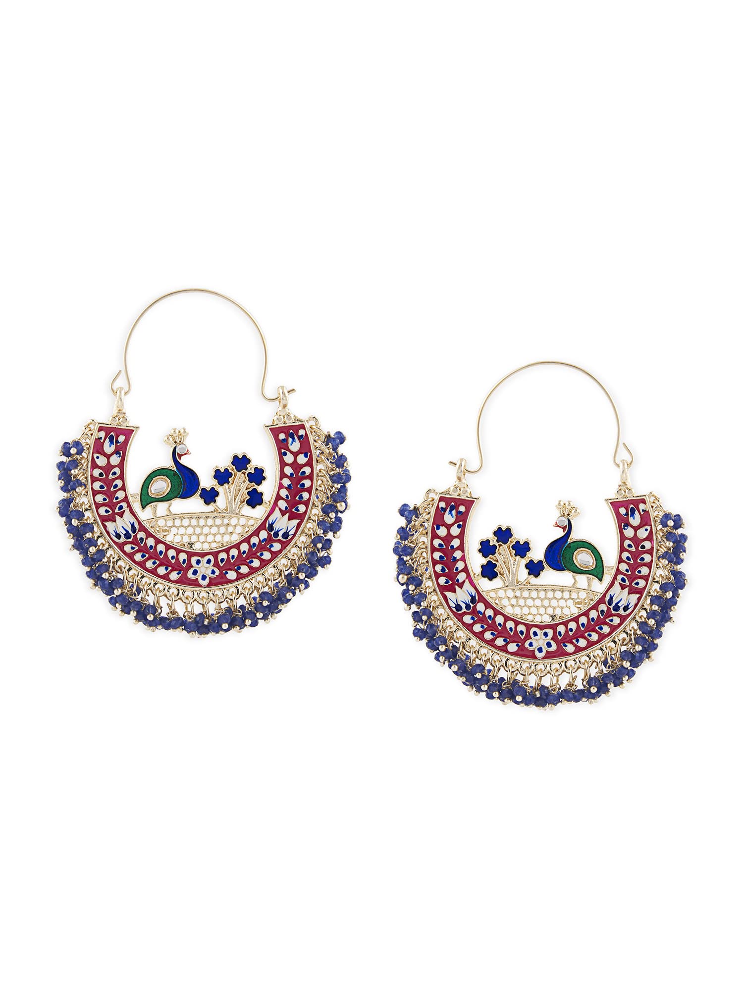 Zaveri Pearls Multicolor Meenakari Peacock Inspired Cresent Yellow Gold Hoop Earrings For Women-ZPFK14626 (B0BCG4C5DM) Amazon Price History, Amazon Price Tracker