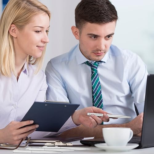 Miniatura 7 de 100 bolígrafos de metal delgado plateado de 0.039 pulgadas (0.039 in), punta media, tinta negra, escritura suave, bolígrafos retráctiles para