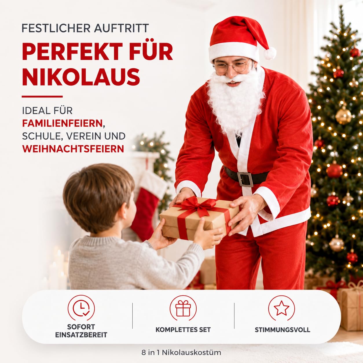 Kostimheld® 6 w 1 kostium Mikołaja - kostium Świętego Mikołaja - na Boże Narodzenie - kostium Mikołaja - Święty Mikołaj - dla mężczyzn/dorosłych (wybór ilości)