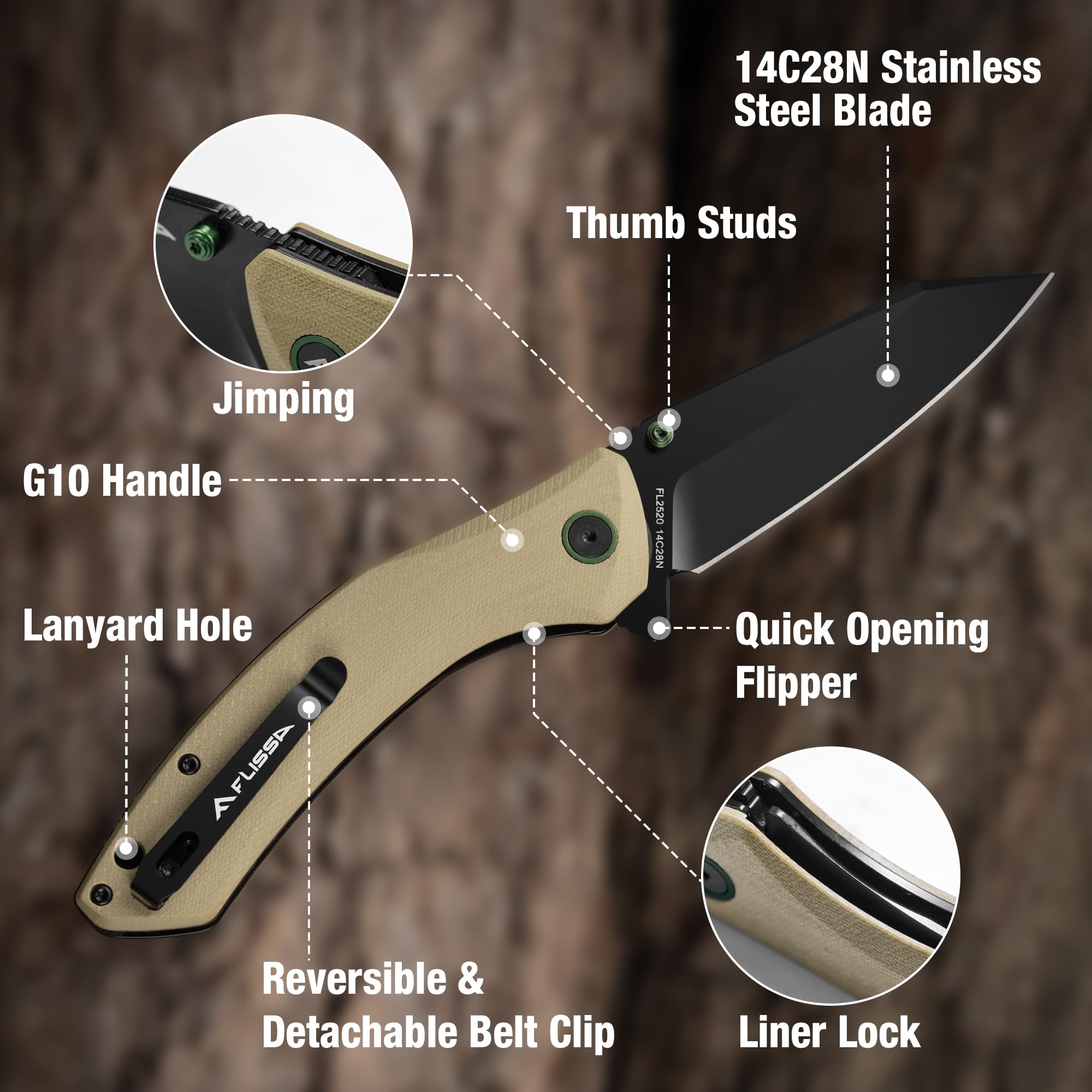 Amazon.com : FLISSA Pocket Knife with 14C28N Stainless Steel Blade