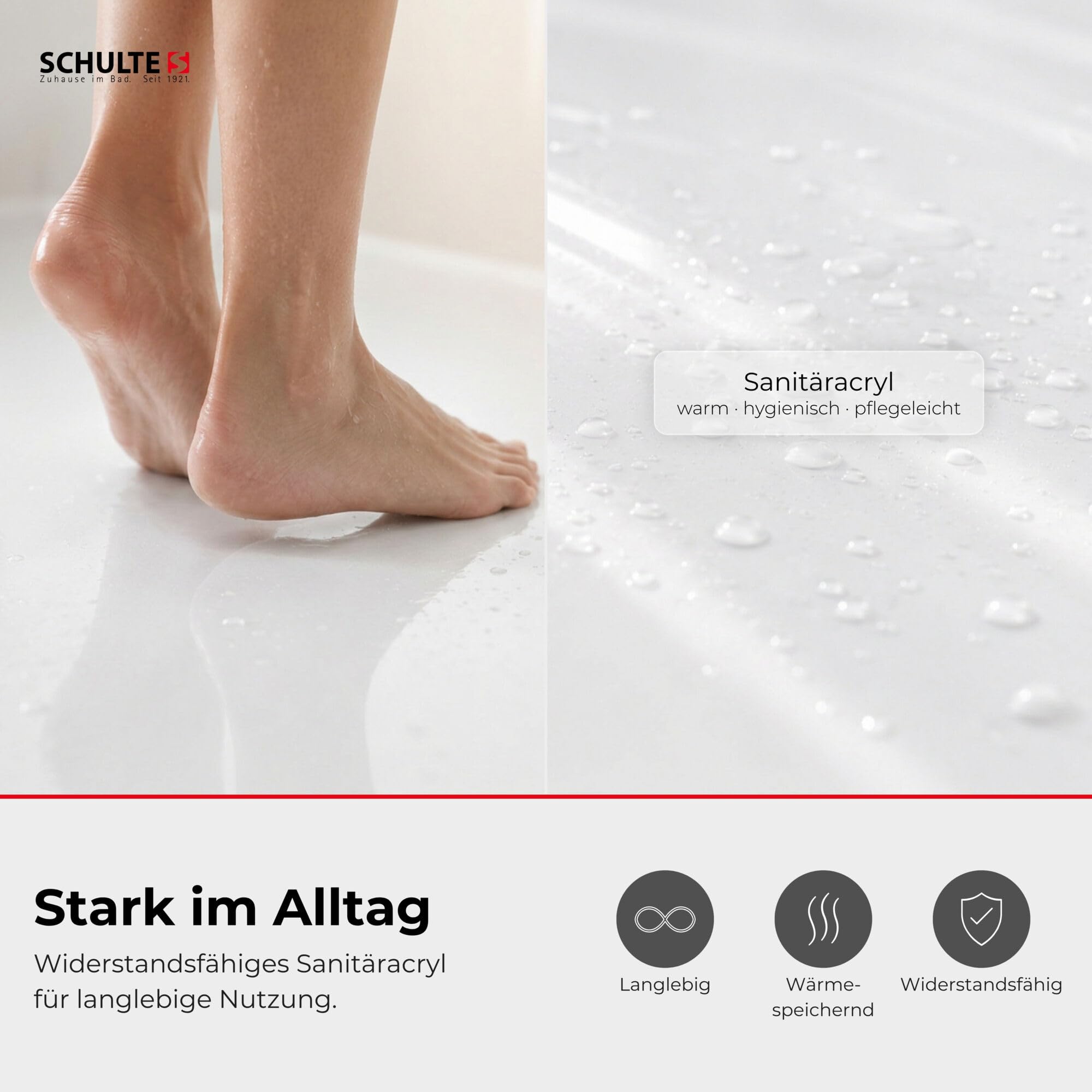 Schulte Duschwanne Adria 90x90 cm | Sanitäracryl, inkl. Wannenträger, inkl. Ablaufgarnitur, pflegeleicht, alterungsbeständig