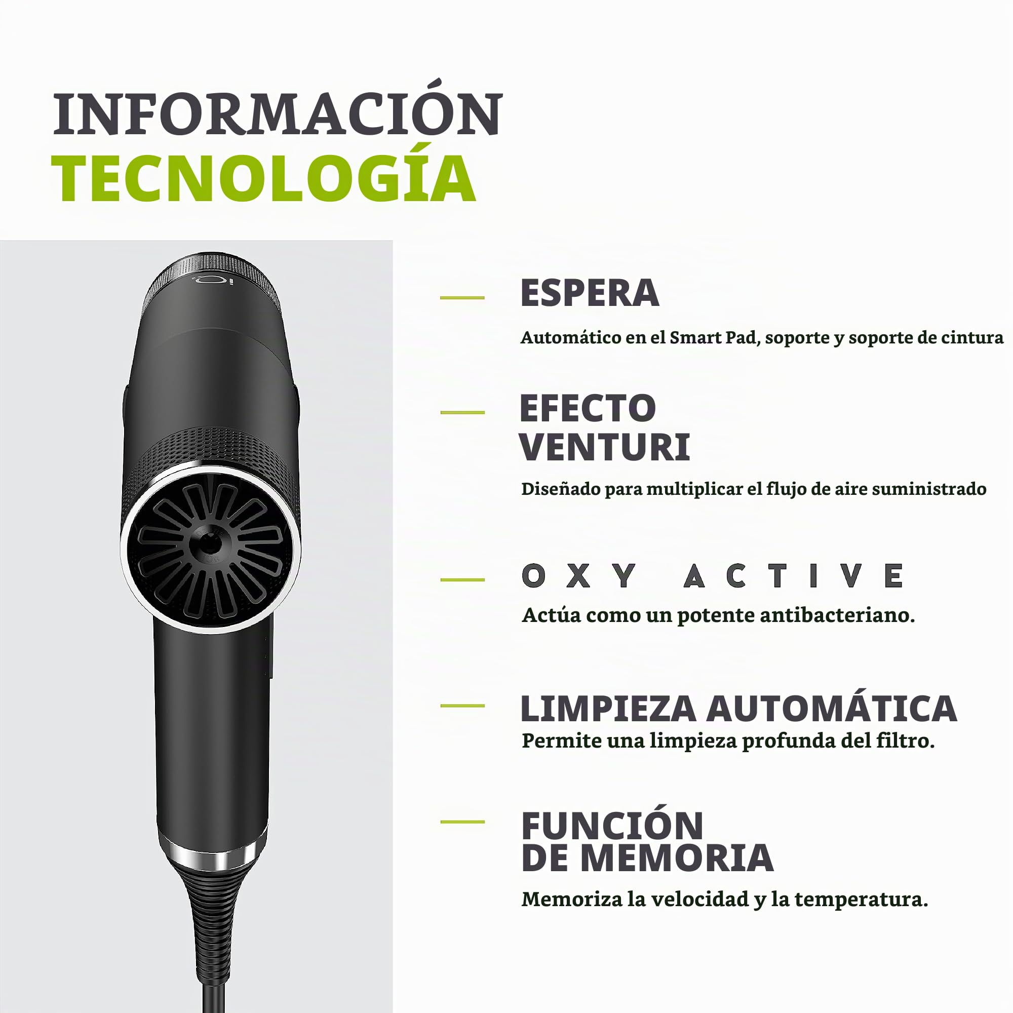 GA.MA Italy Professional, iQ2 Perfect, secador de pelo ultraligero con motor sin escobillas de 110.000 rpm, tecnología Oxy-Active y función Turbo, potencia 1600 W, negro