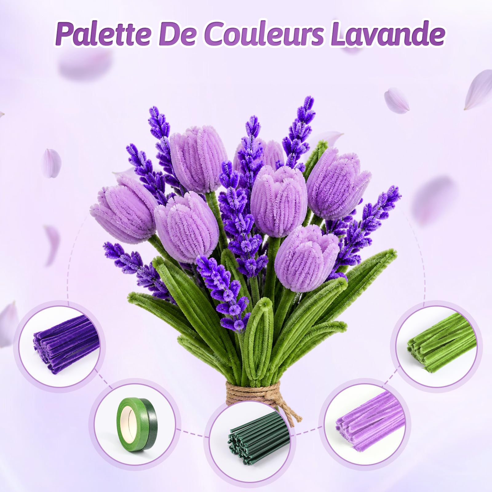 800 PCS Fil Chenille 14 Couleur Cure Pipe Chenilles DIY Loisirs Creatifs | Pipe Cleaners Comprenant : Ruban Adhésif Floral, Tiges Artificielles, Ruban Décoratif, Perles, Pistils et Bâtons,Colle Chaude