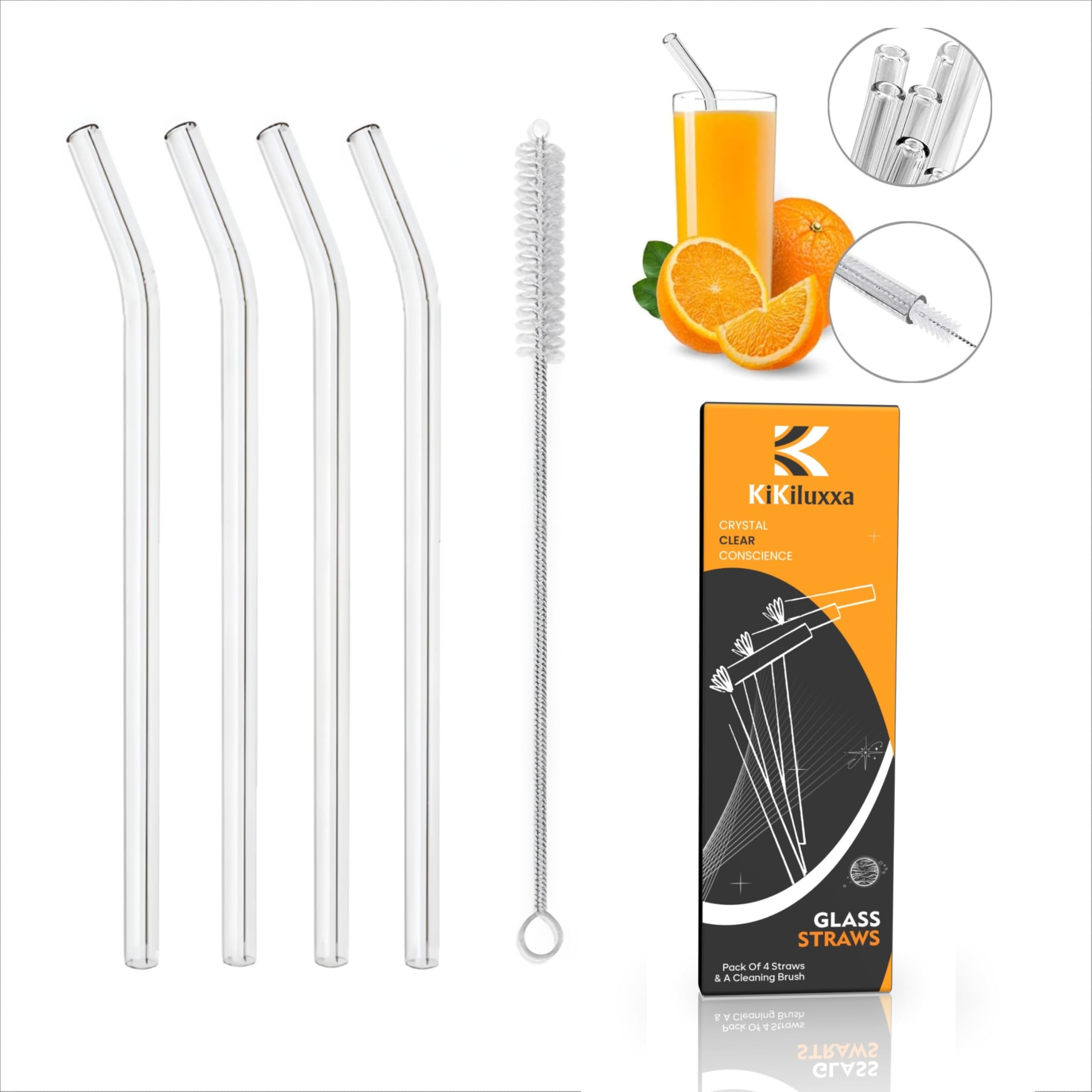 KiKiluxxa Glass Straws with Cleaning Brush -4 Multicolour Straws & 1 Cleaner - Pack of 5pcs- Clear Reusable, Elegant Alternate to for Drinking Juice, Smoothie - 7 inch Straw Length (WZ4+1) - Image 8 thumbnail