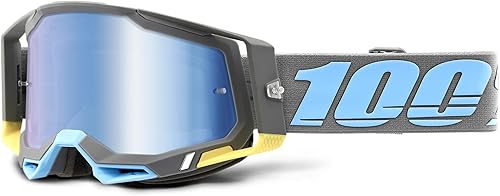 100% Racecraft 2 - Gafas protectoras para bicicleta de montaña y motocross, lentes protectoras para MX y MTB Racing (Trinidad, lente azul espejo)